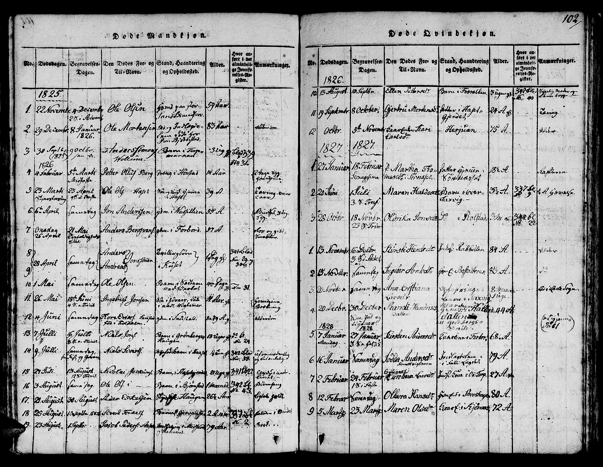 Ministerialprotokoller, klokkerbøker og fødselsregistre - Sør-Trøndelag, SAT/A-1456/616/L0420: Parish register (copy) no. 616C03, 1817-1835, p. 102