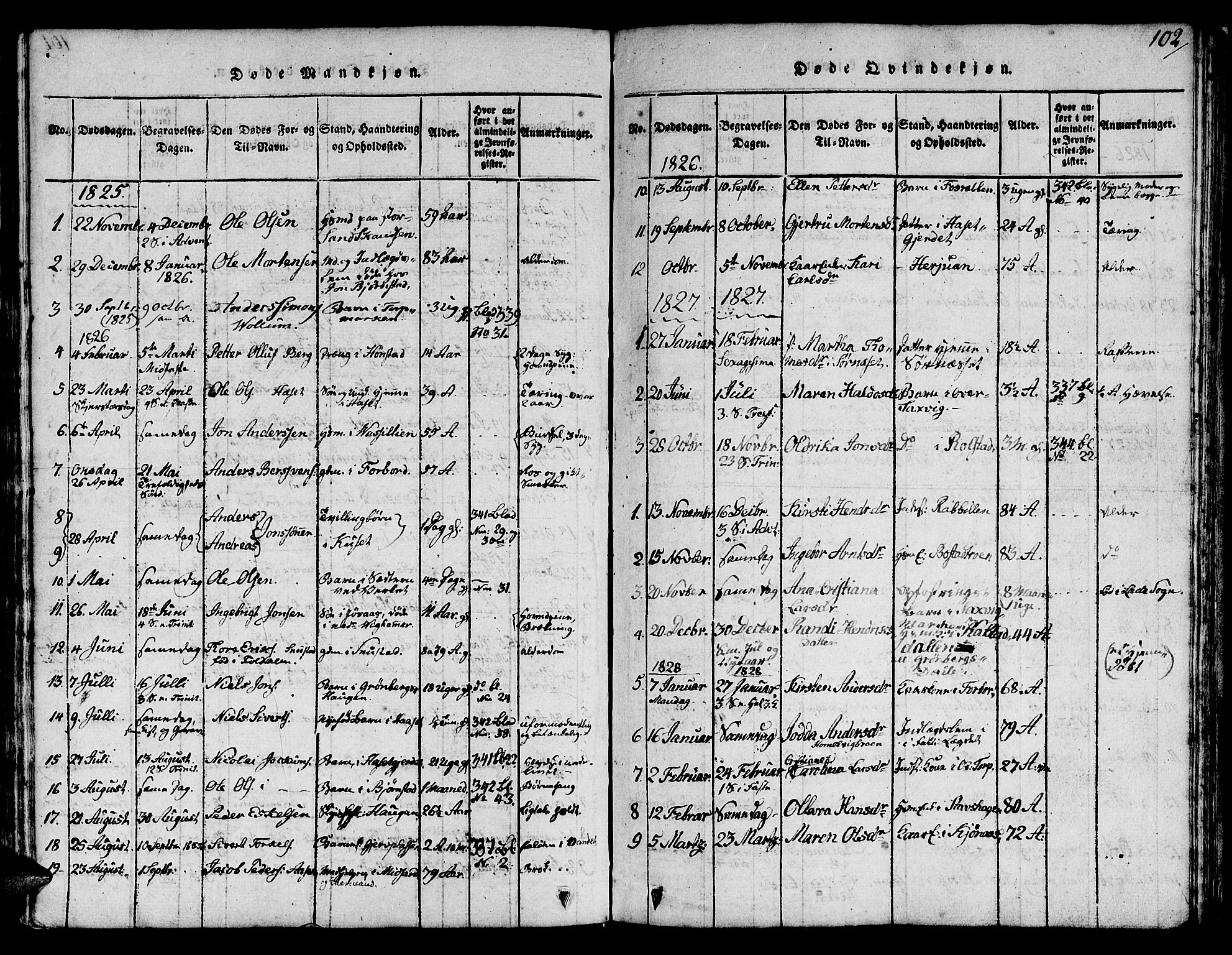 Ministerialprotokoller, klokkerbøker og fødselsregistre - Sør-Trøndelag, AV/SAT-A-1456/616/L0420: Parish register (copy) no. 616C03, 1817-1835, p. 102