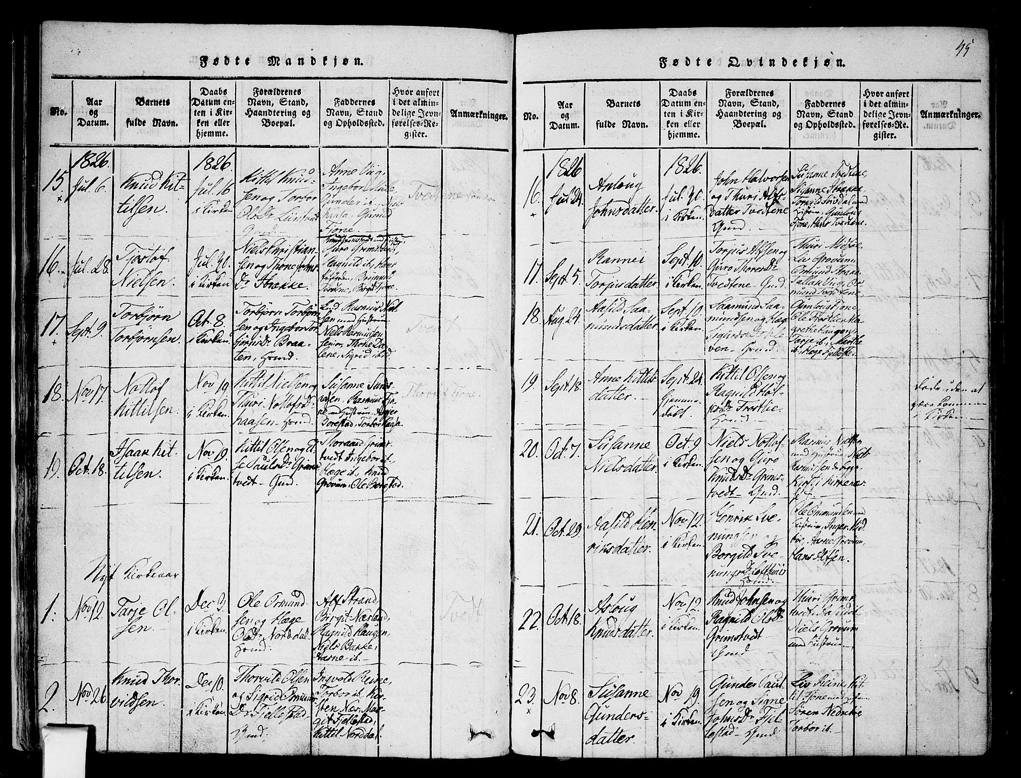 Nissedal kirkebøker, AV/SAKO-A-288/F/Fa/L0002: Parish register (official) no. I 2, 1814-1845, p. 45