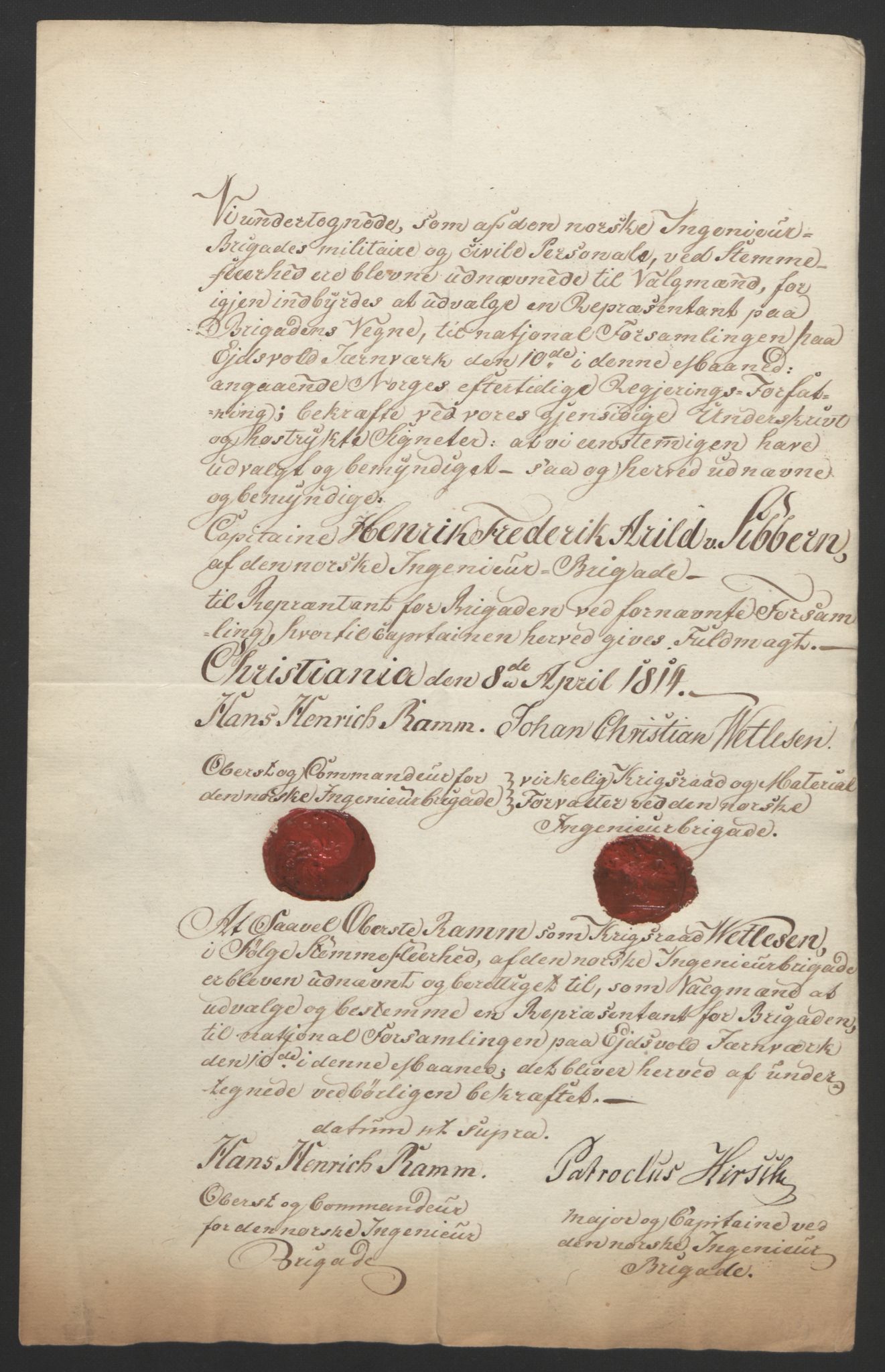Statsrådssekretariatet, RA/S-1001/D/Db/L0007: Fullmakter for Eidsvollsrepresentantene i 1814. , 1814, p. 74