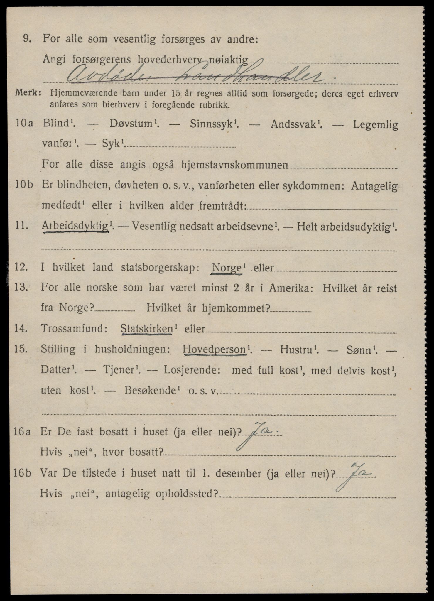 SAT, 1920 census for Stranda, 1920, p. 1590