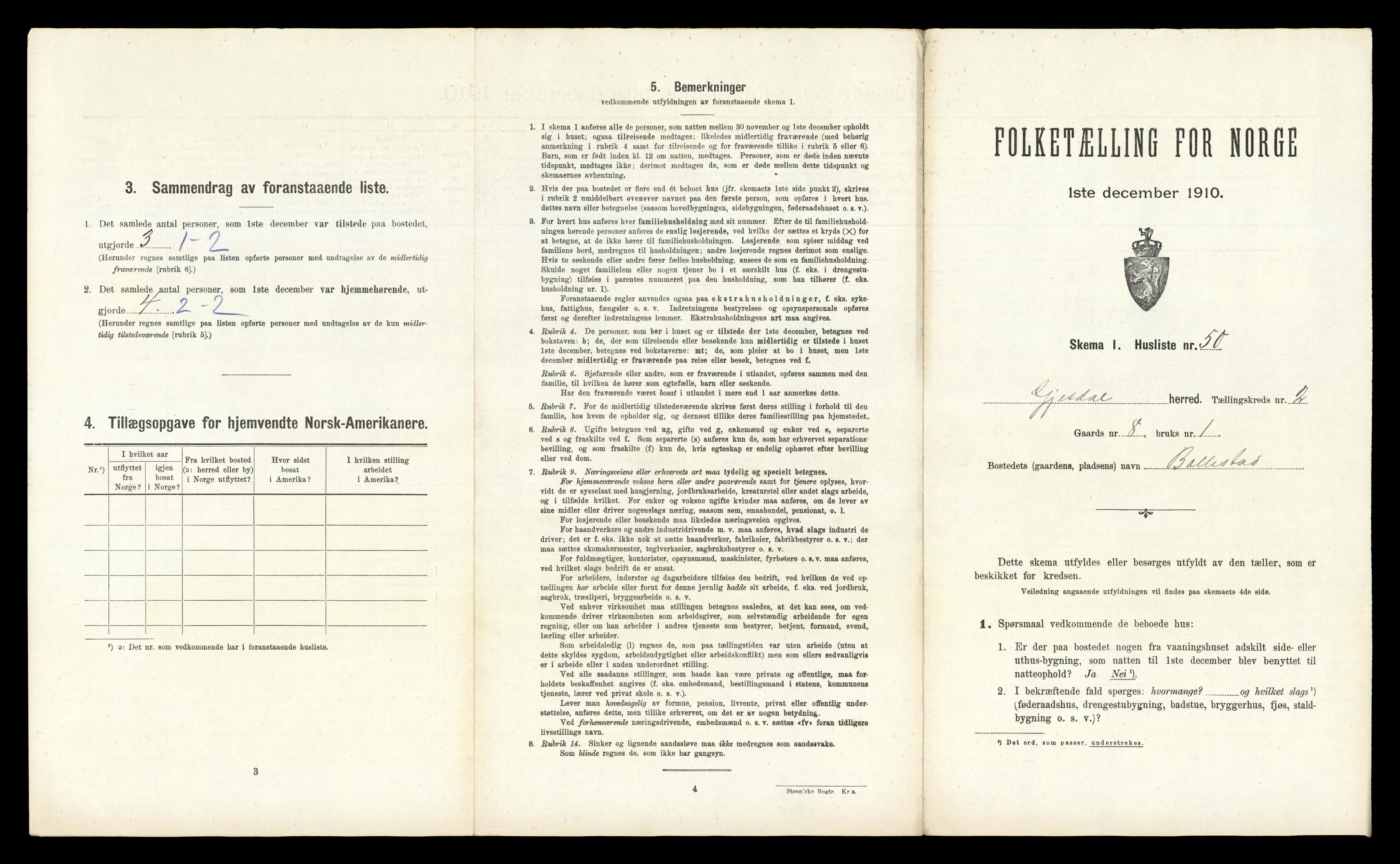 RA, 1910 census for Gjesdal, 1910, p. 308