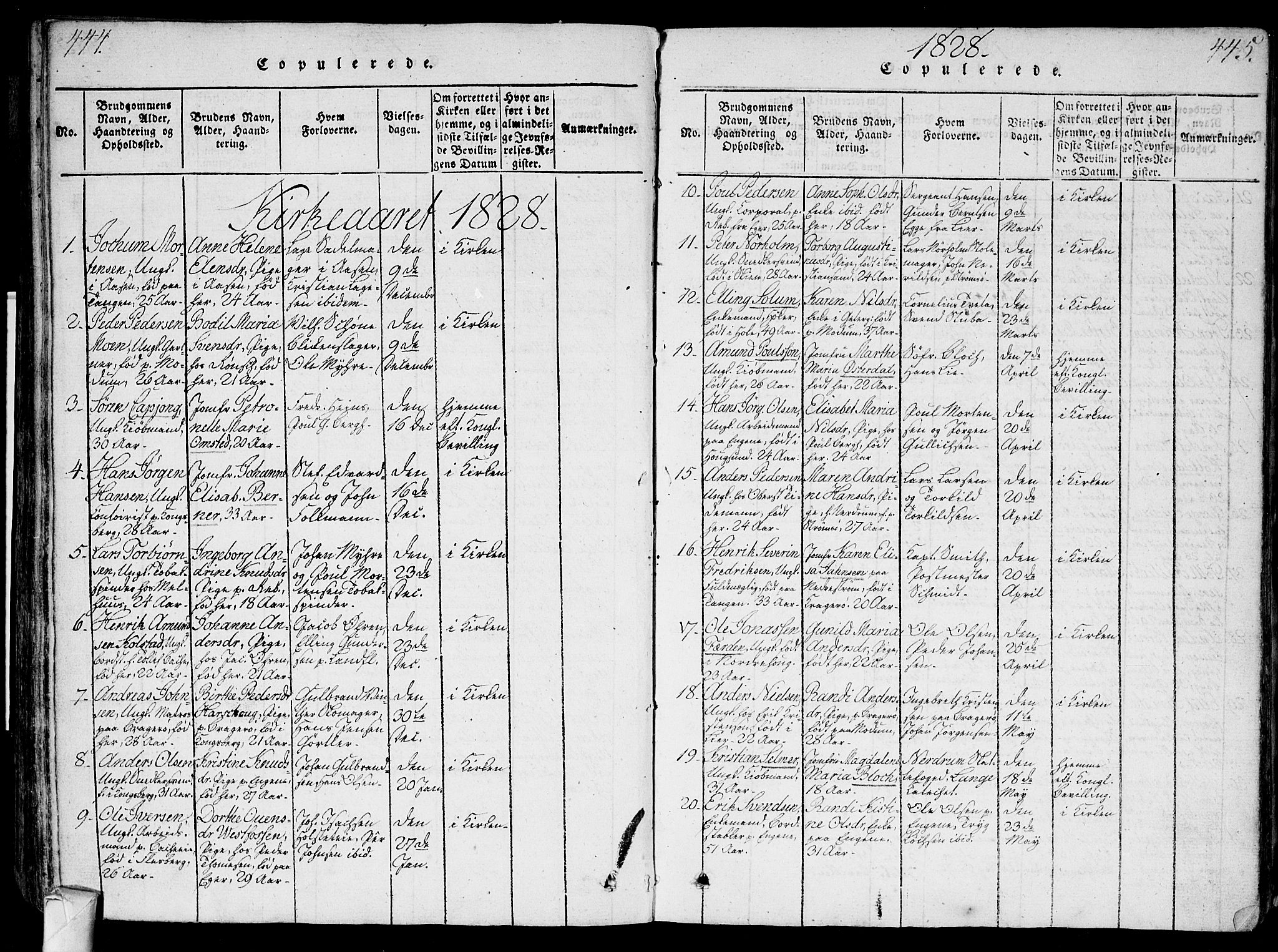 Bragernes kirkebøker, AV/SAKO-A-6/G/Ga/L0001: Parish register (copy) no. 1, 1815-1829, p. 444-445