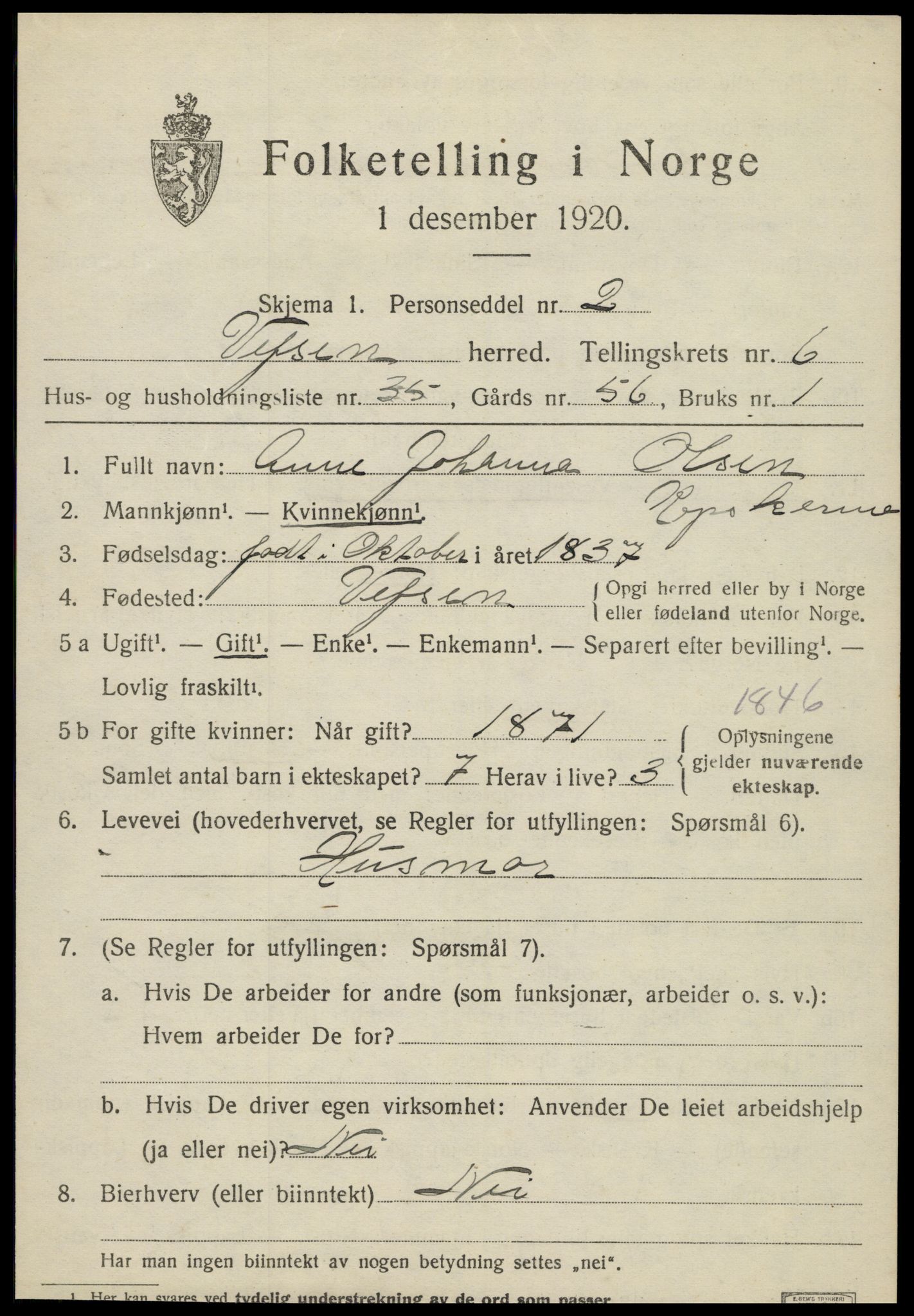 SAT, 1920 census for Vefsn, 1920, p. 4679