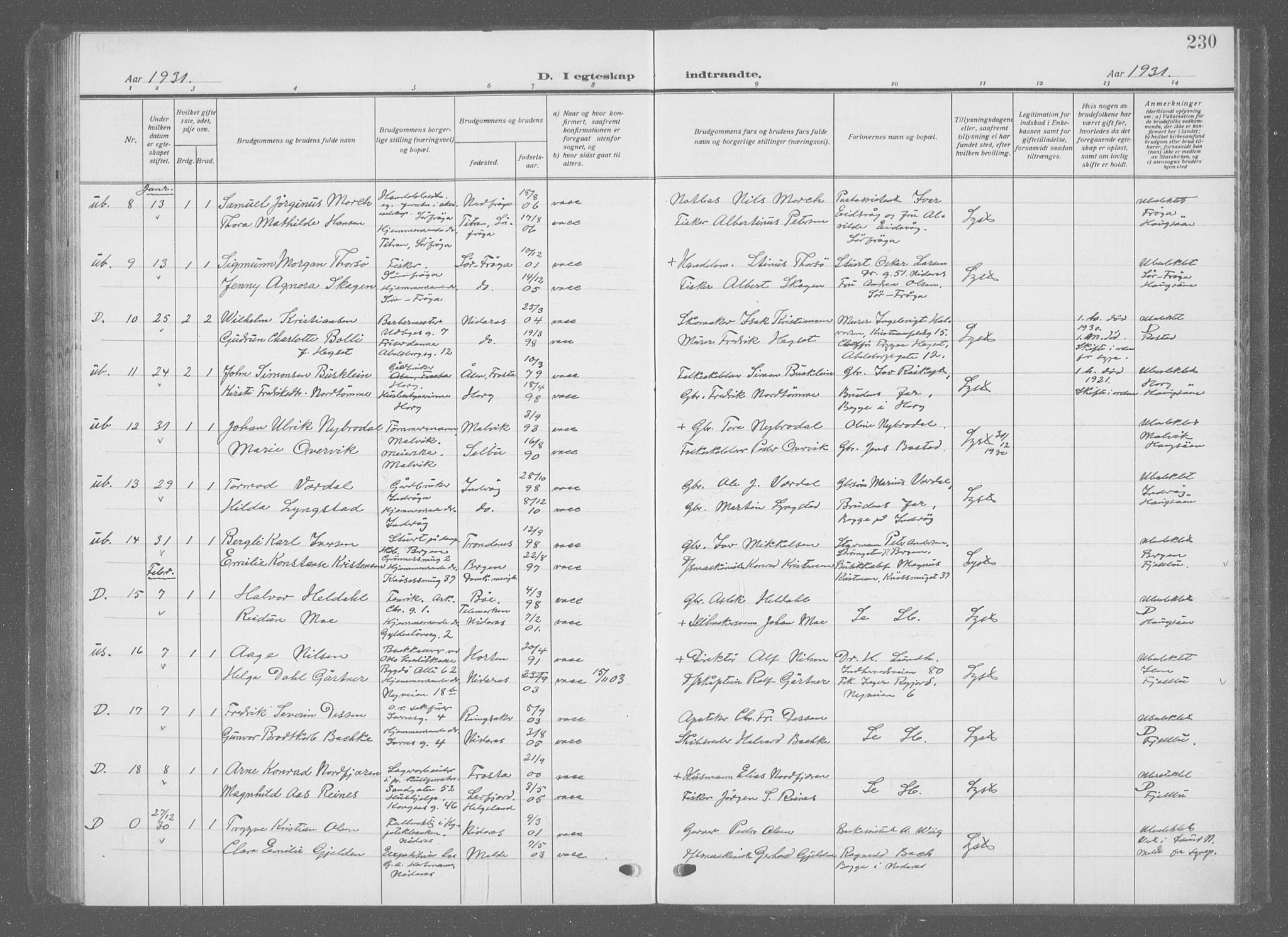Ministerialprotokoller, klokkerbøker og fødselsregistre - Sør-Trøndelag, SAT/A-1456/601/L0098: Parish register (copy) no. 601C16, 1921-1934, p. 230