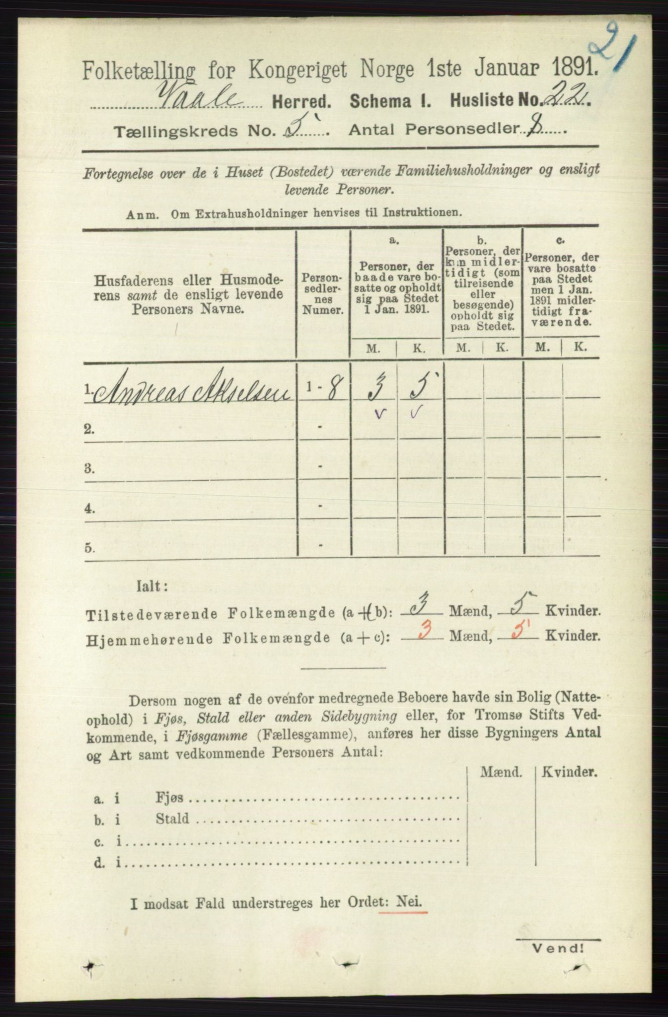 RA, 1891 census for 0716 Våle, 1891, p. 1323