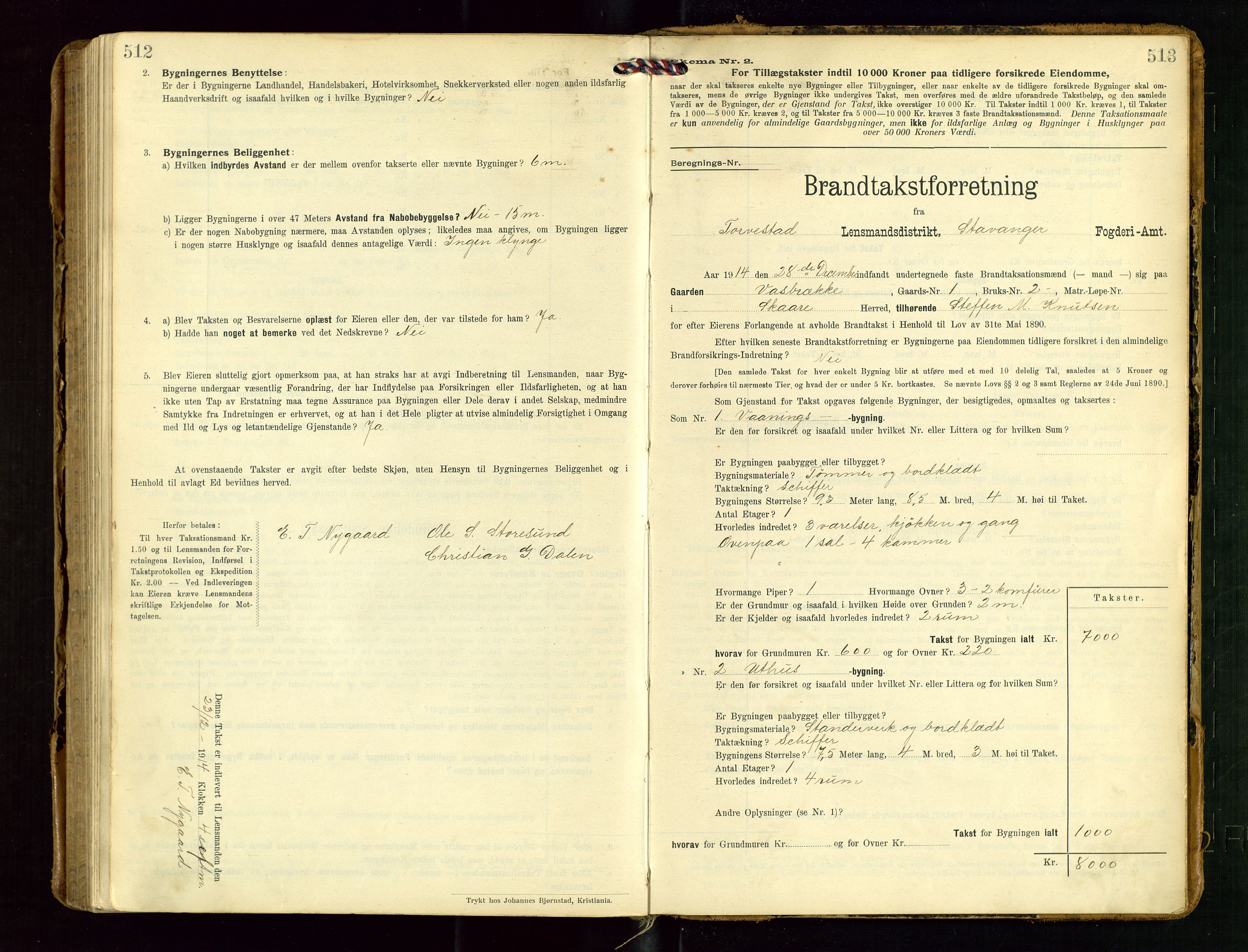 Torvestad lensmannskontor, SAST/A-100307/1/Gob/L0004: "Brandtaxationsprotokol for Torvestad Lensmannsdistrikt", 1909-1923, p. 512-513