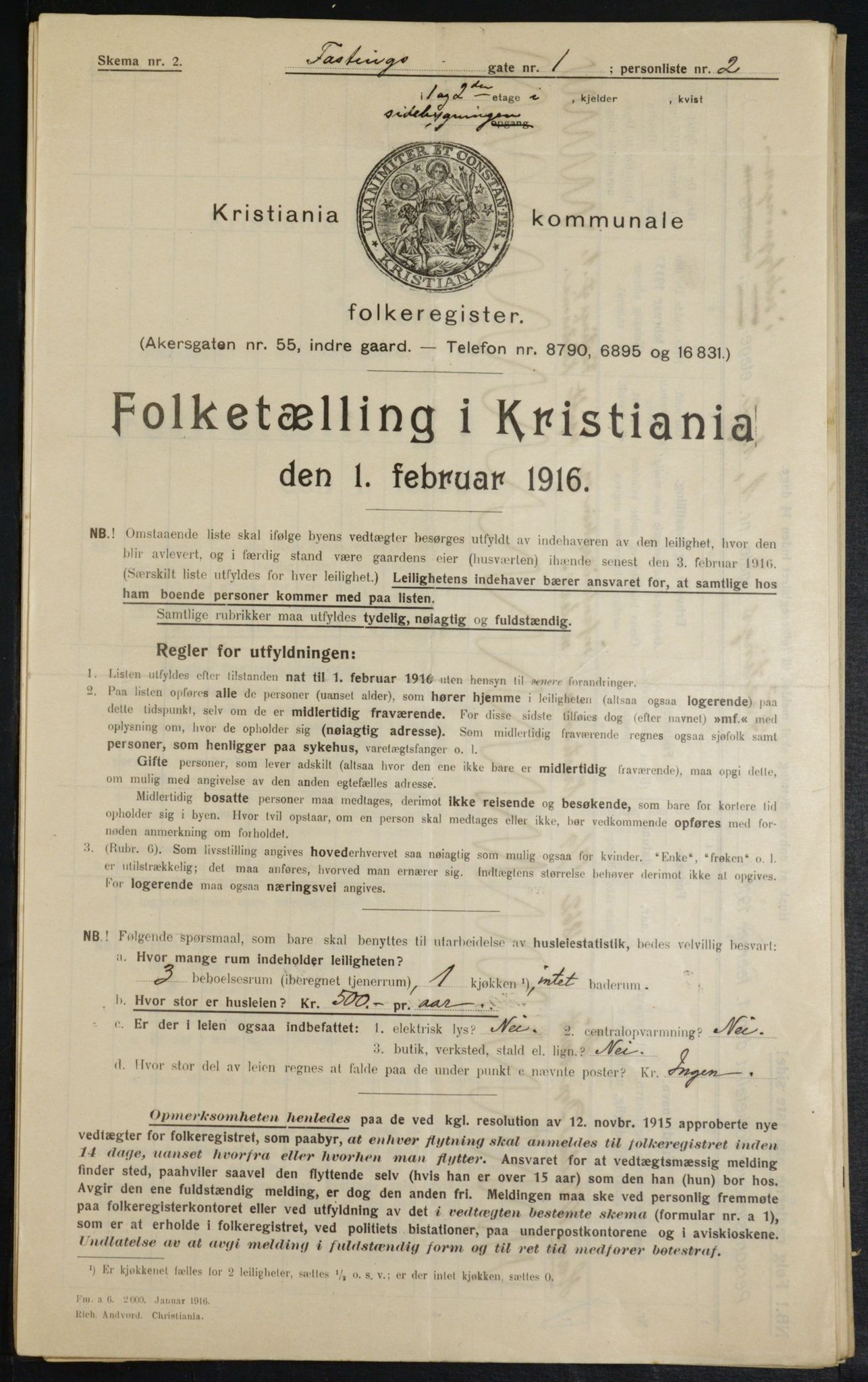 OBA, Municipal Census 1916 for Kristiania, 1916, p. 24000