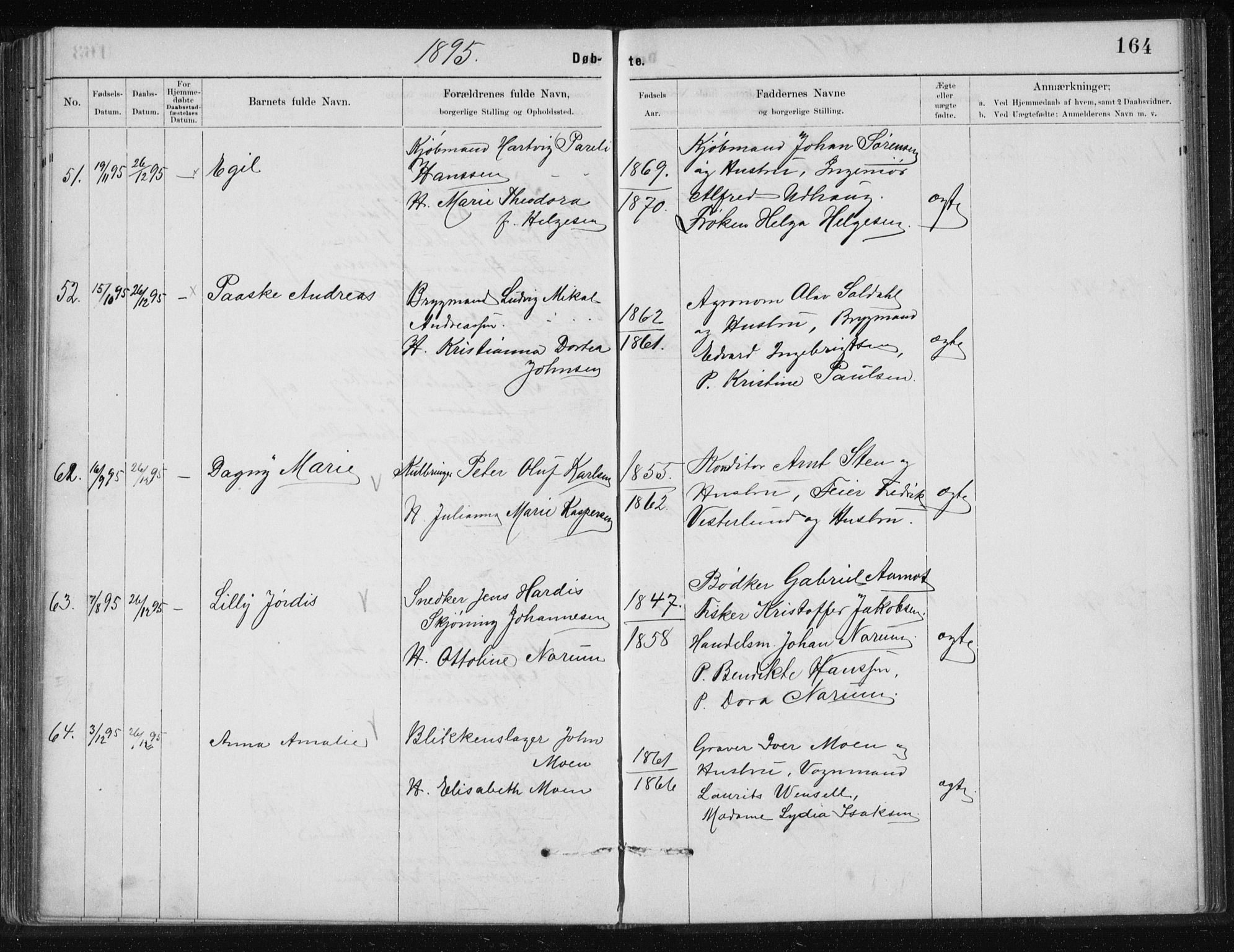 Ministerialprotokoller, klokkerbøker og fødselsregistre - Nordland, AV/SAT-A-1459/801/L0032: Parish register (copy) no. 801C07, 1889-1897, p. 164