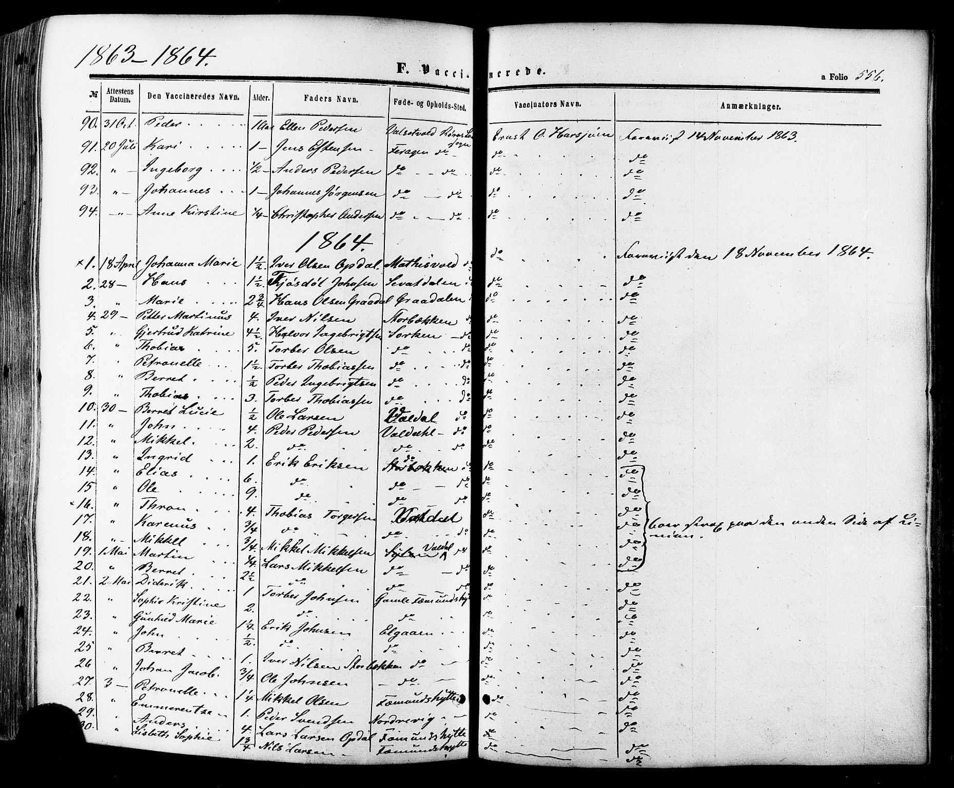 Ministerialprotokoller, klokkerbøker og fødselsregistre - Sør-Trøndelag, SAT/A-1456/681/L0932: Parish register (official) no. 681A10, 1860-1878, p. 556
