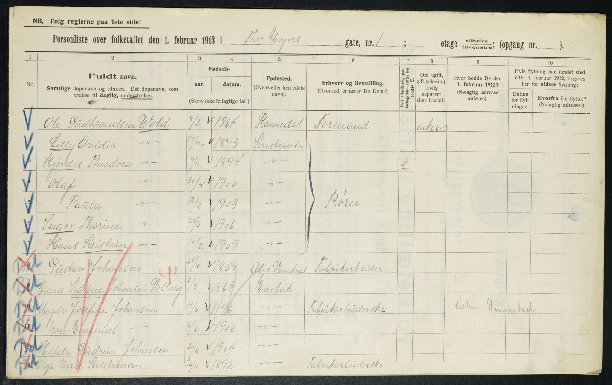 OBA, Municipal Census 1913 for Kristiania, 1913, p. 109540