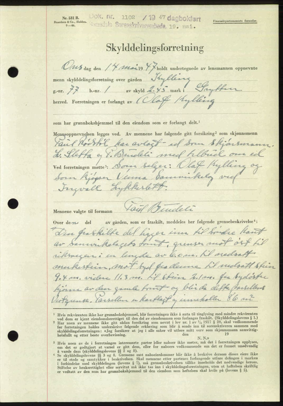 Romsdal sorenskriveri, AV/SAT-A-4149/1/2/2C: Mortgage book no. A23, 1947-1947, Diary no: : 1102/1947