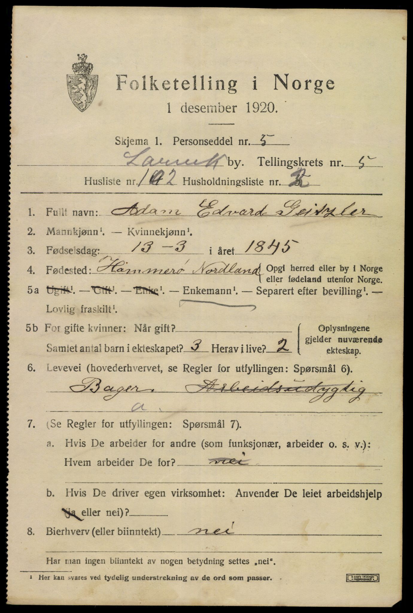 SAKO, 1920 census for Larvik, 1920, p. 17936