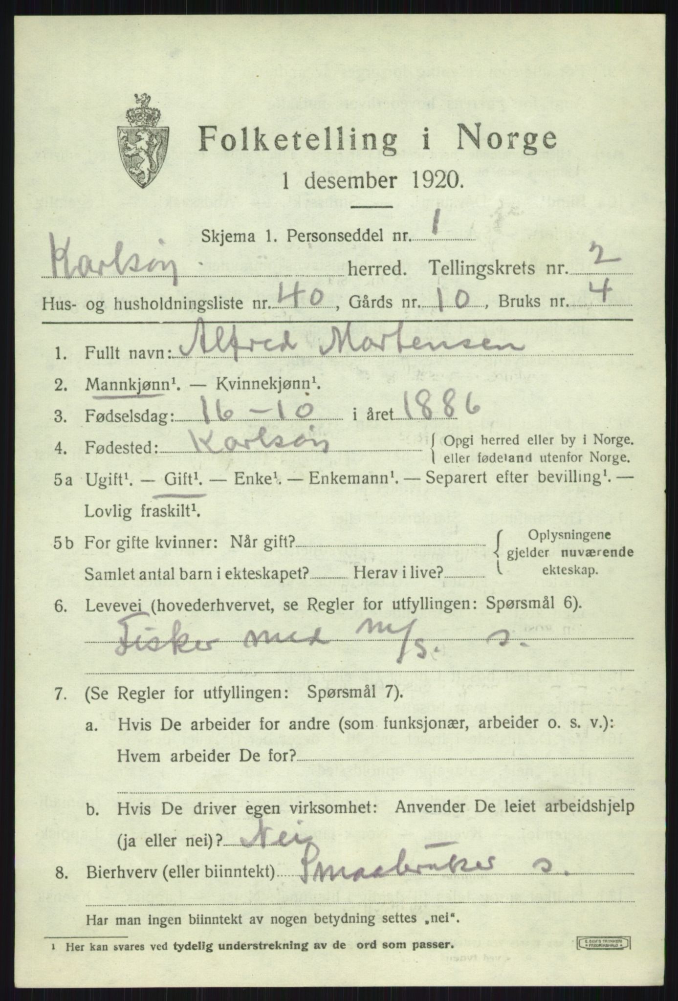 SATØ, 1920 census for Karlsøy, 1920, p. 1719