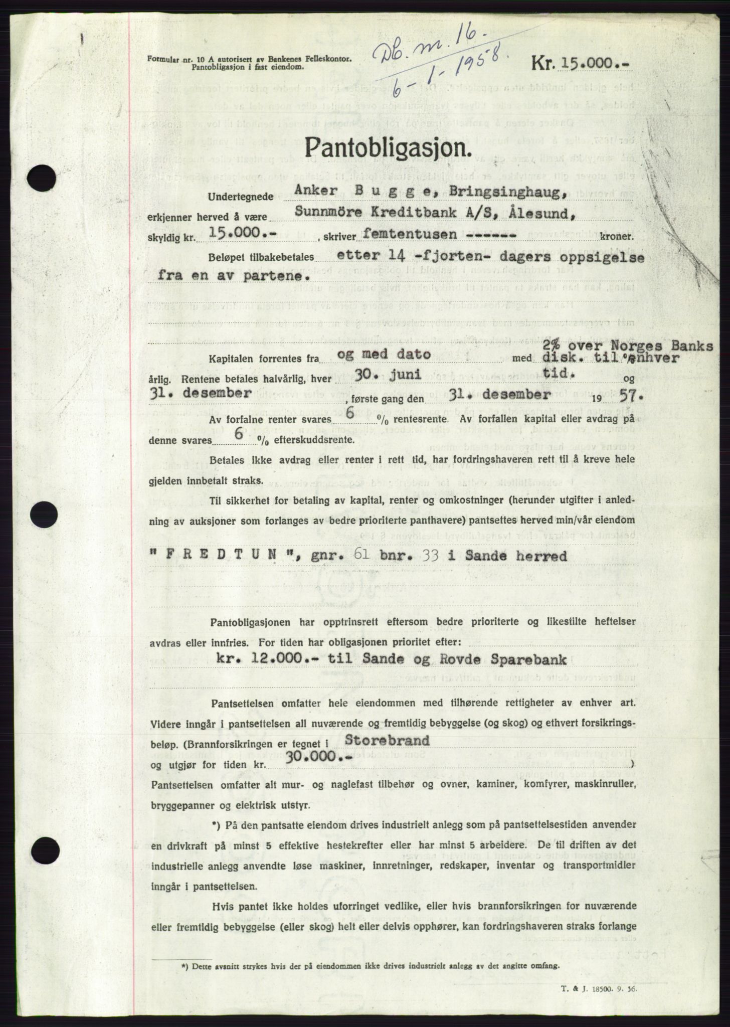 Søre Sunnmøre sorenskriveri, AV/SAT-A-4122/1/2/2C/L0130: Mortgage book no. 18B, 1957-1958, Diary no: : 16/1958