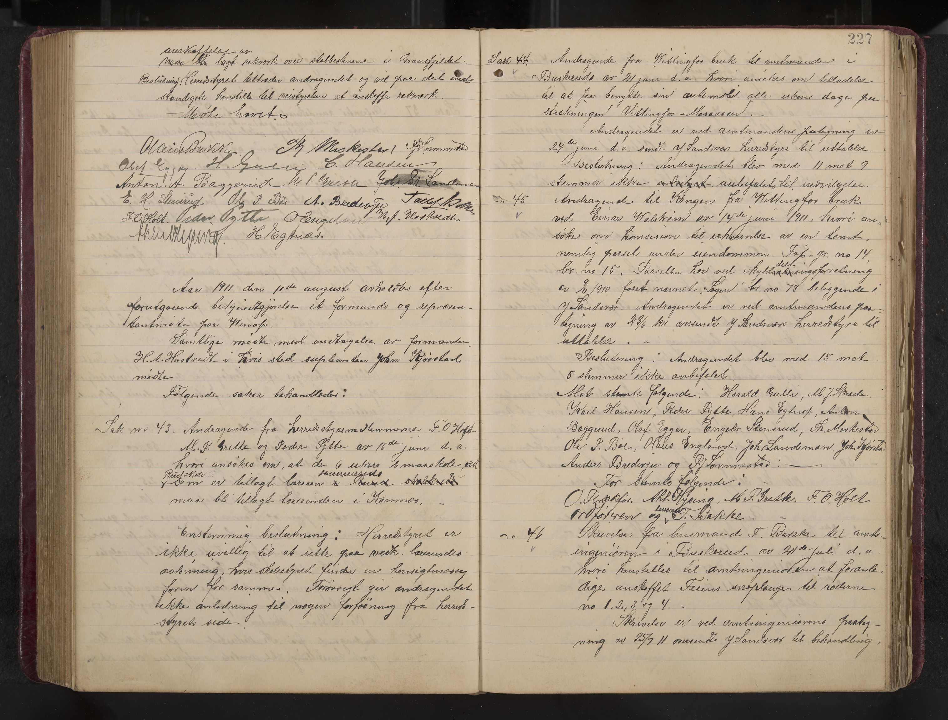Ytre Sandsvær formannskap og sentraladministrasjon, IKAK/0629021/A/Aa/L0001: Møtebok med register, 1902-1919, p. 227