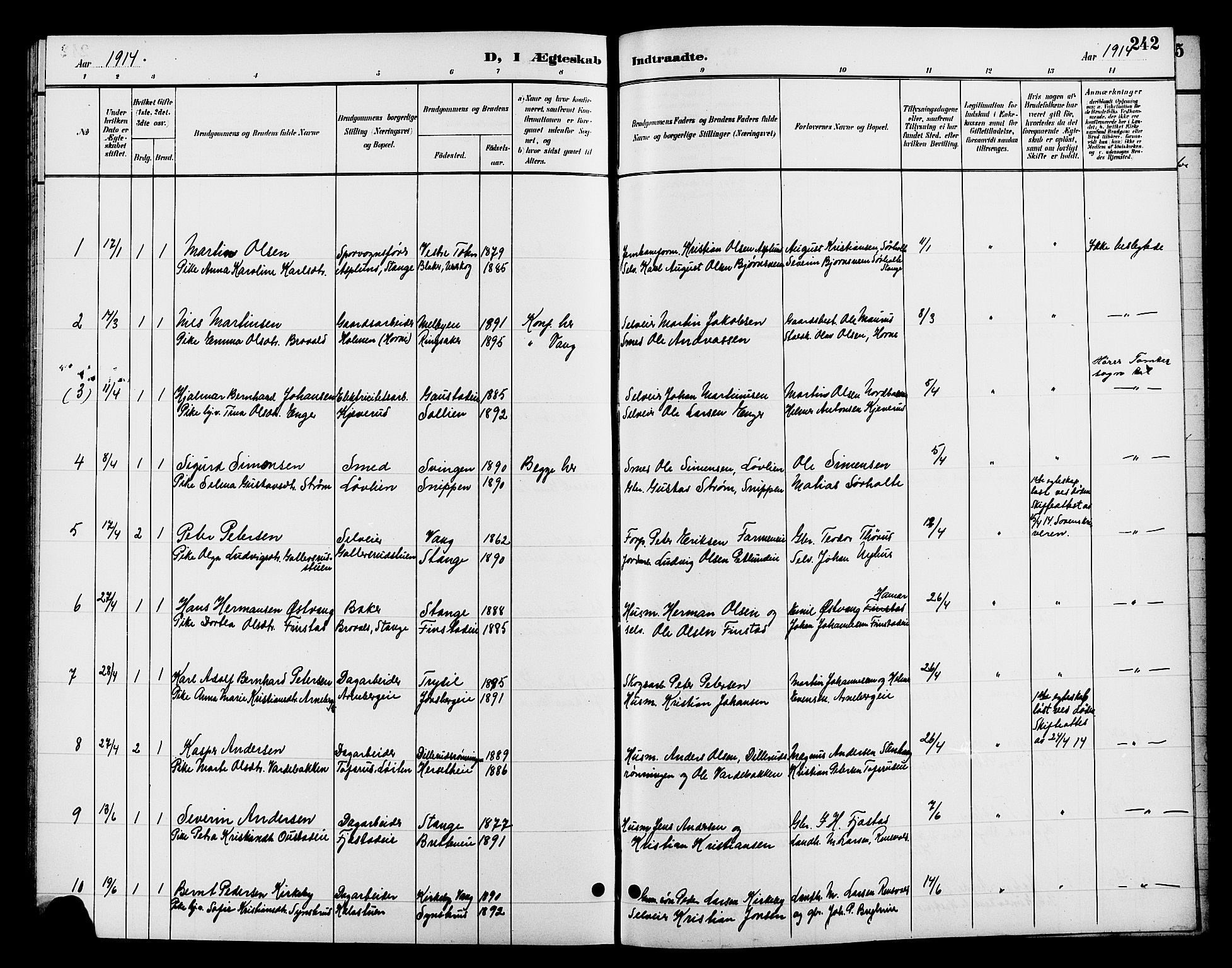 Romedal prestekontor, SAH/PREST-004/L/L0012: Parish register (copy) no. 12, 1896-1914, p. 242