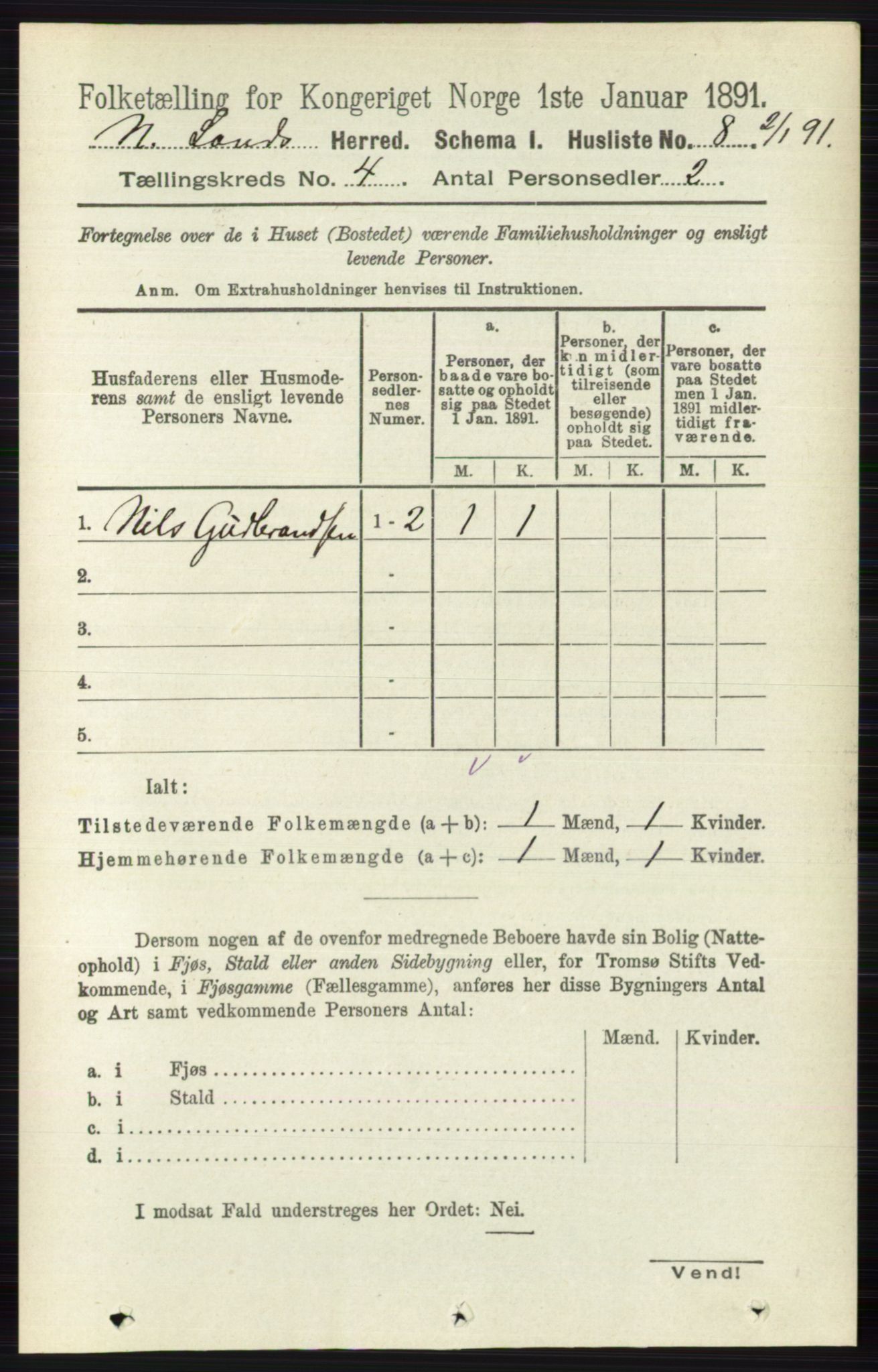 RA, 1891 census for 0538 Nordre Land, 1891, p. 1313