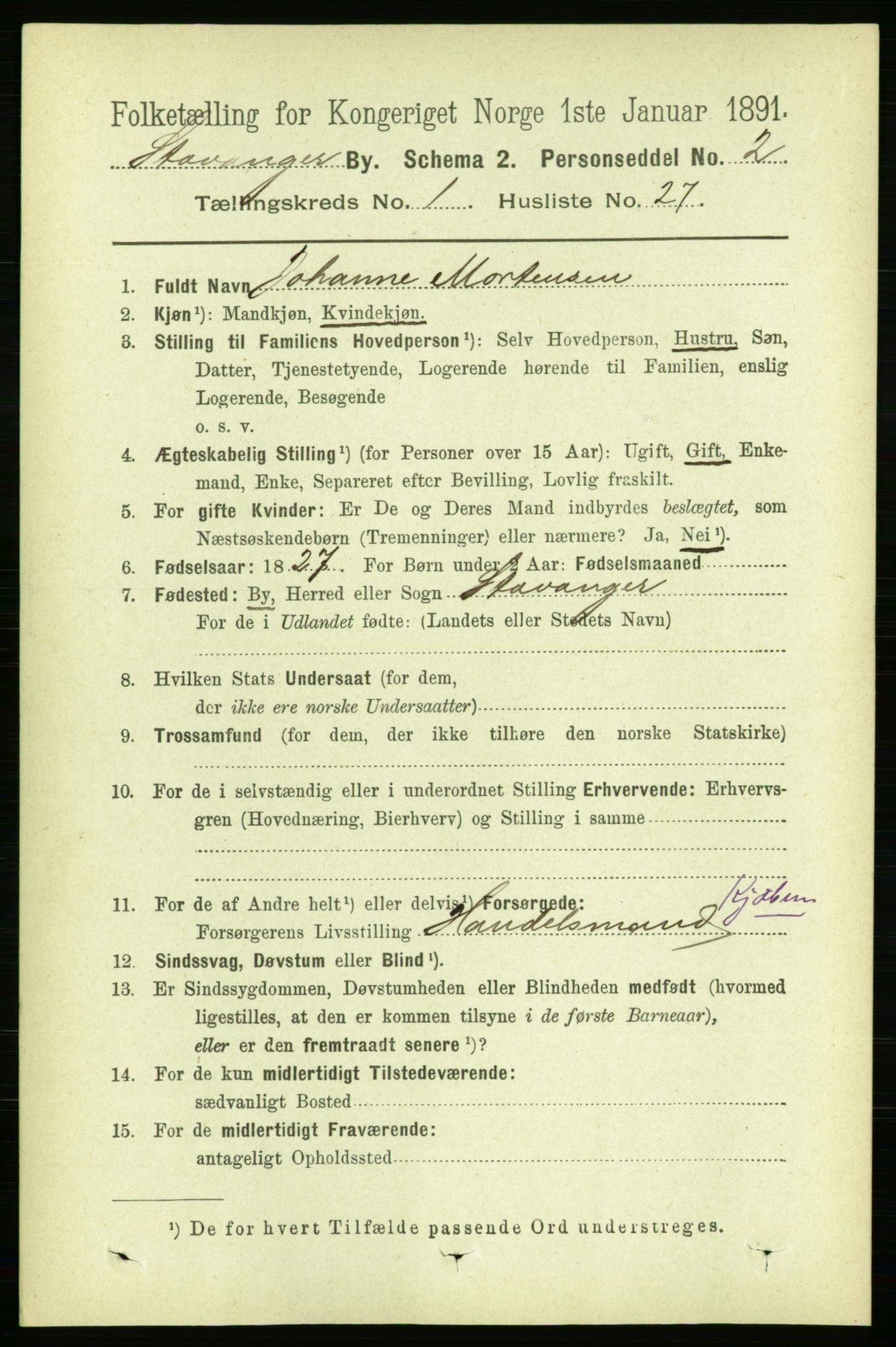 RA, 1891 census for 1103 Stavanger, 1891, p. 5356