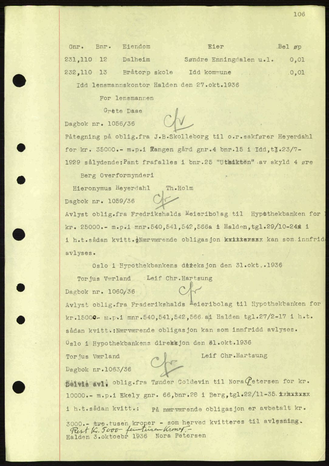 Idd og Marker sorenskriveri, AV/SAO-A-10283/G/Gb/Gbc/L0001: Mortgage book no. B1-3, 1936-1939, Diary no: : 1056/1936