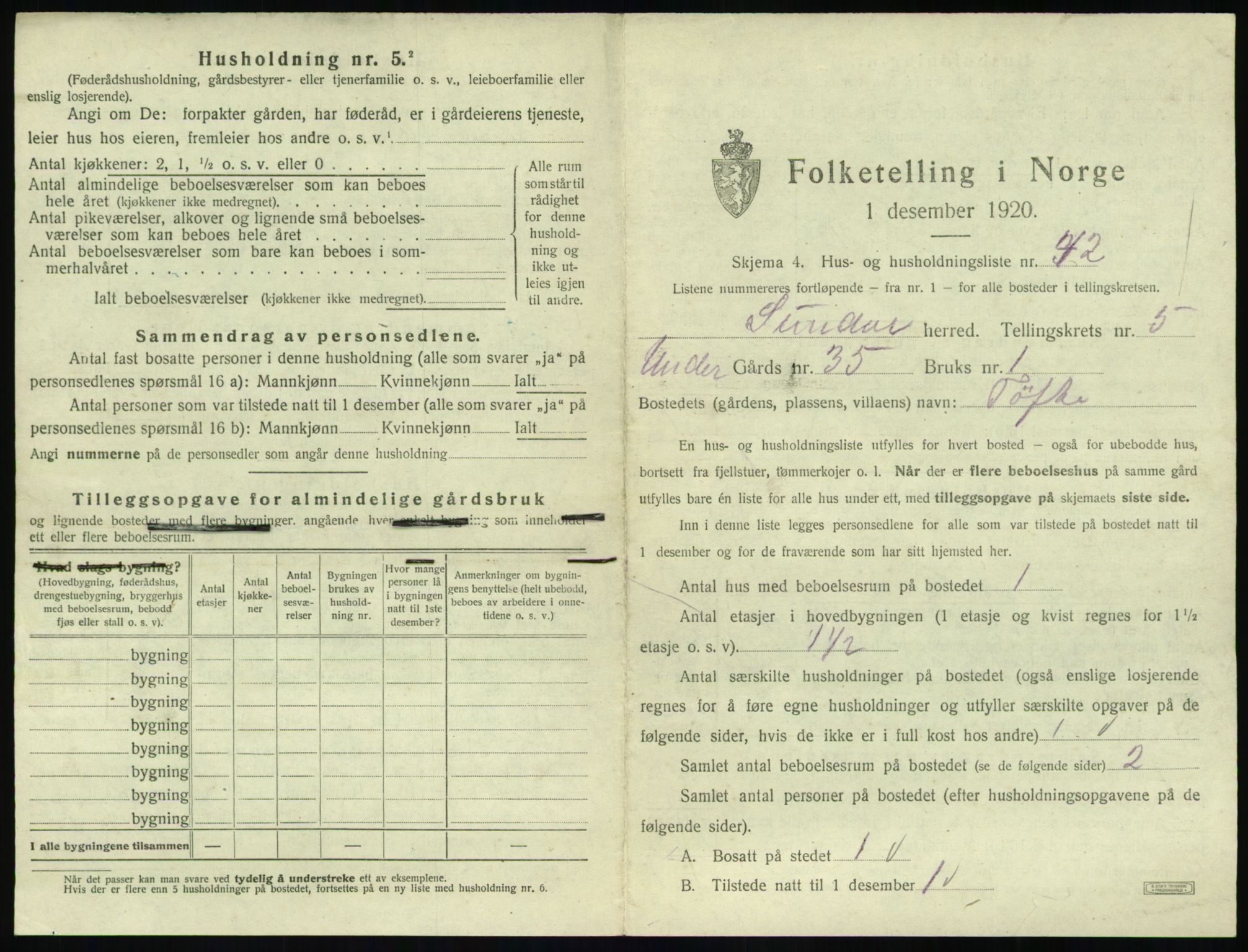 SAT, 1920 census for Sunndal, 1920, p. 580