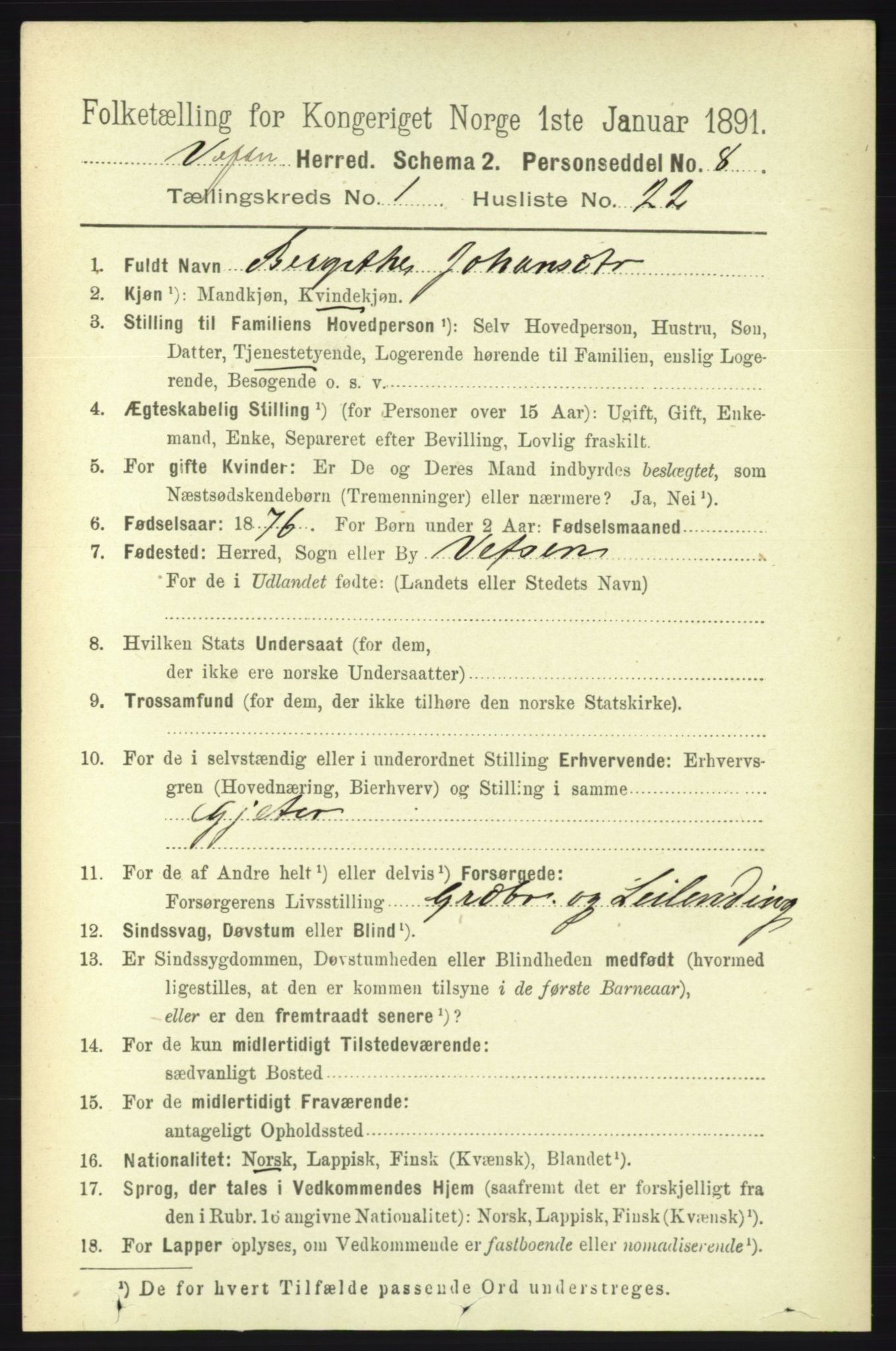 RA, 1891 census for 1824 Vefsn, 1891, p. 276