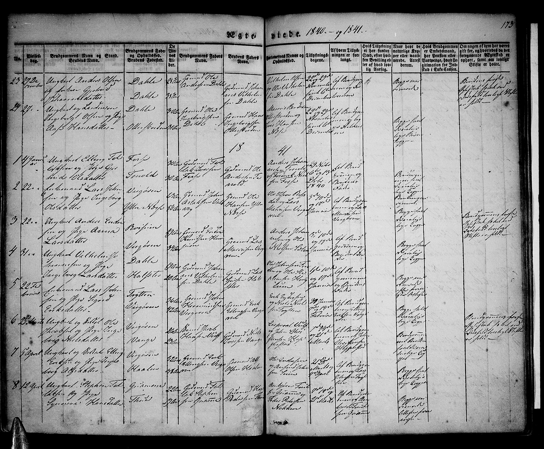 Vik sokneprestembete, AV/SAB-A-81501/H/Haa/Haaa/L0007: Parish register (official) no. A 7, 1831-1845, p. 173