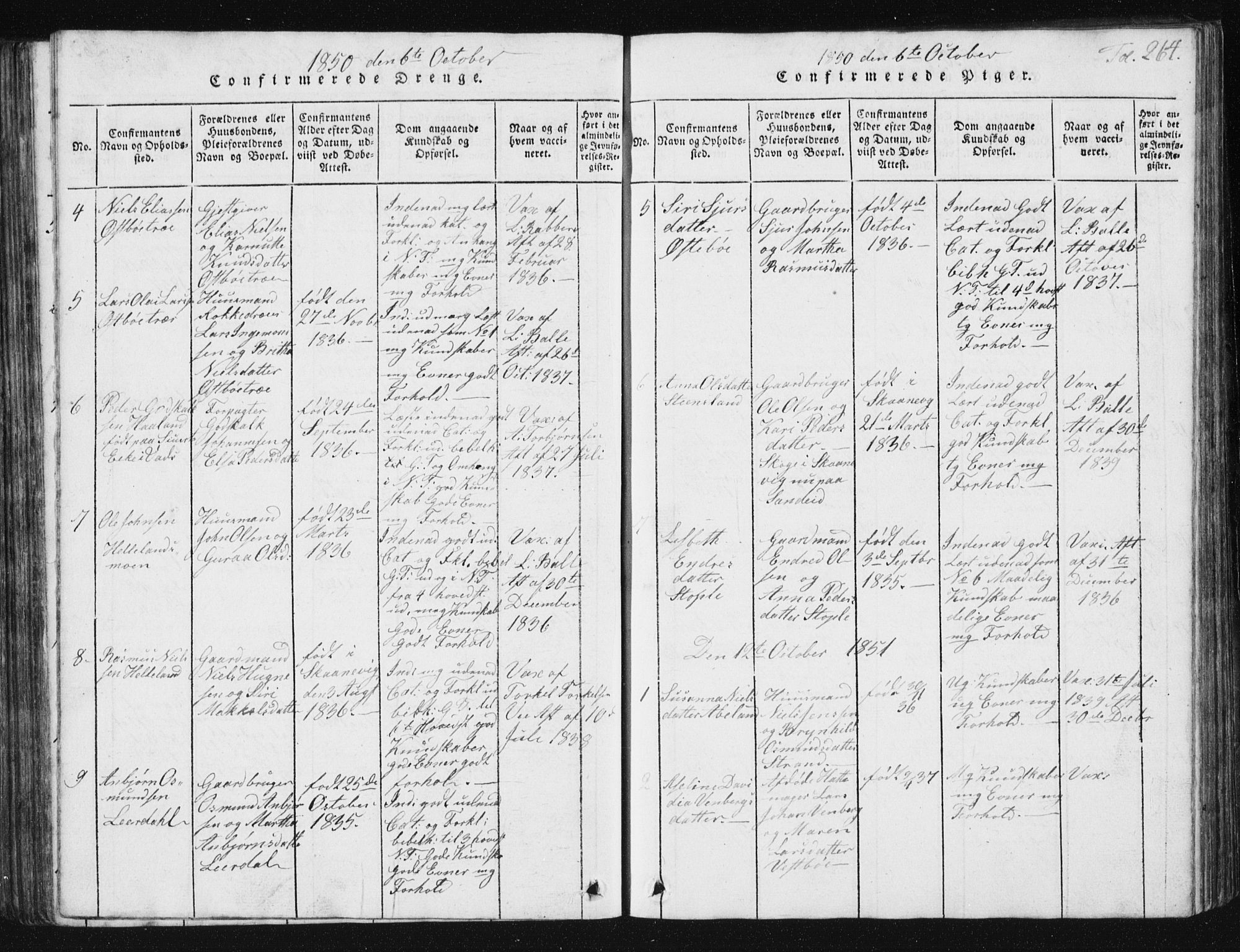 Vikedal sokneprestkontor, SAST/A-101840/01/V: Parish register (copy) no. B 2, 1816-1863, p. 264