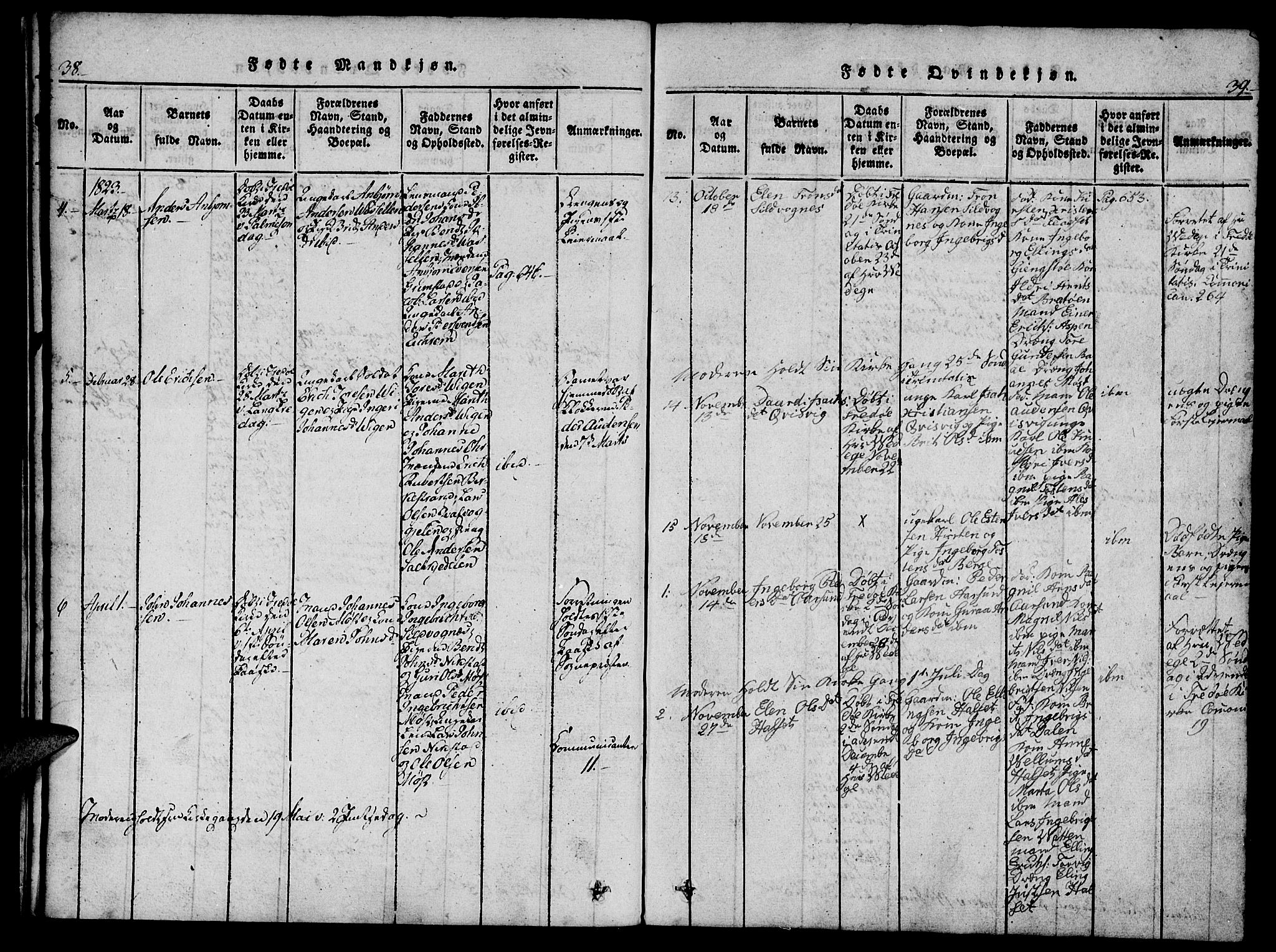 Ministerialprotokoller, klokkerbøker og fødselsregistre - Møre og Romsdal, AV/SAT-A-1454/573/L0873: Parish register (copy) no. 573C01, 1819-1834, p. 38-39