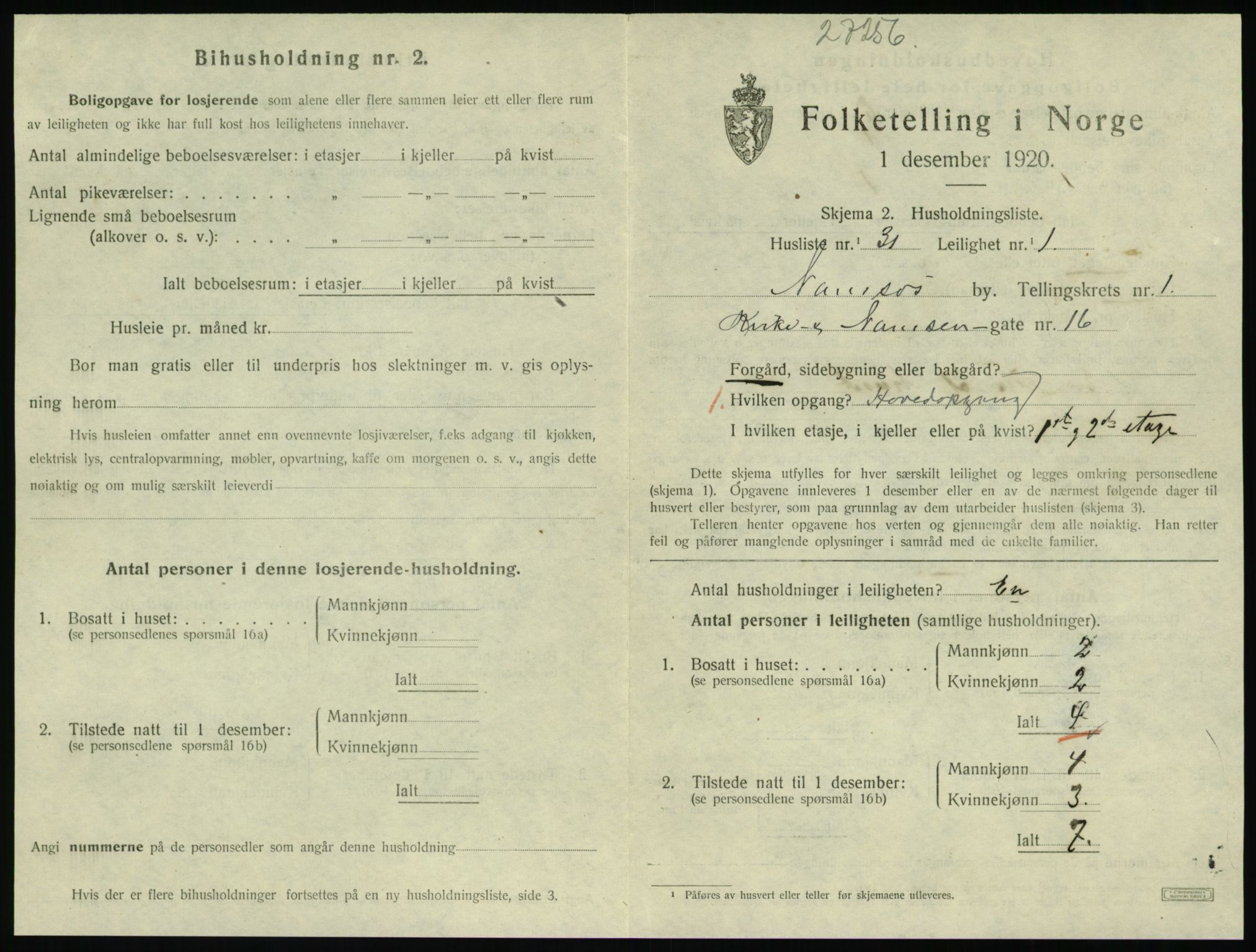 SAT, 1920 census for Namsos, 1920, p. 881