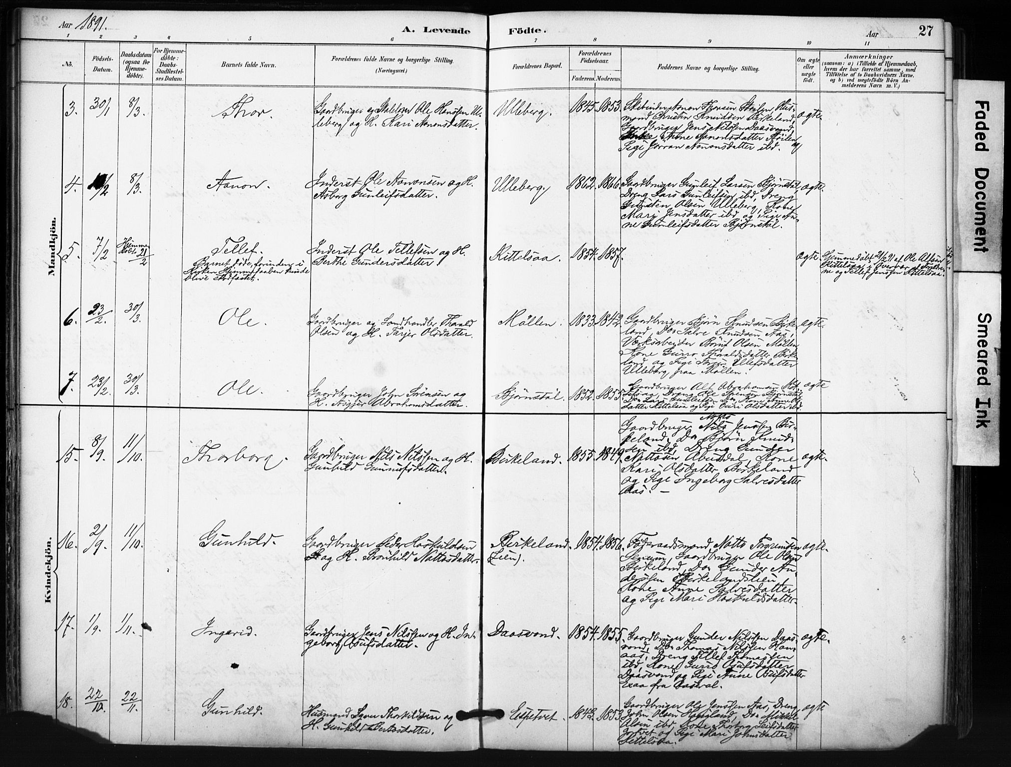 Evje sokneprestkontor, SAK/1111-0008/F/Fa/Fab/L0003: Parish register (official) no. A 3, 1884-1909, p. 27