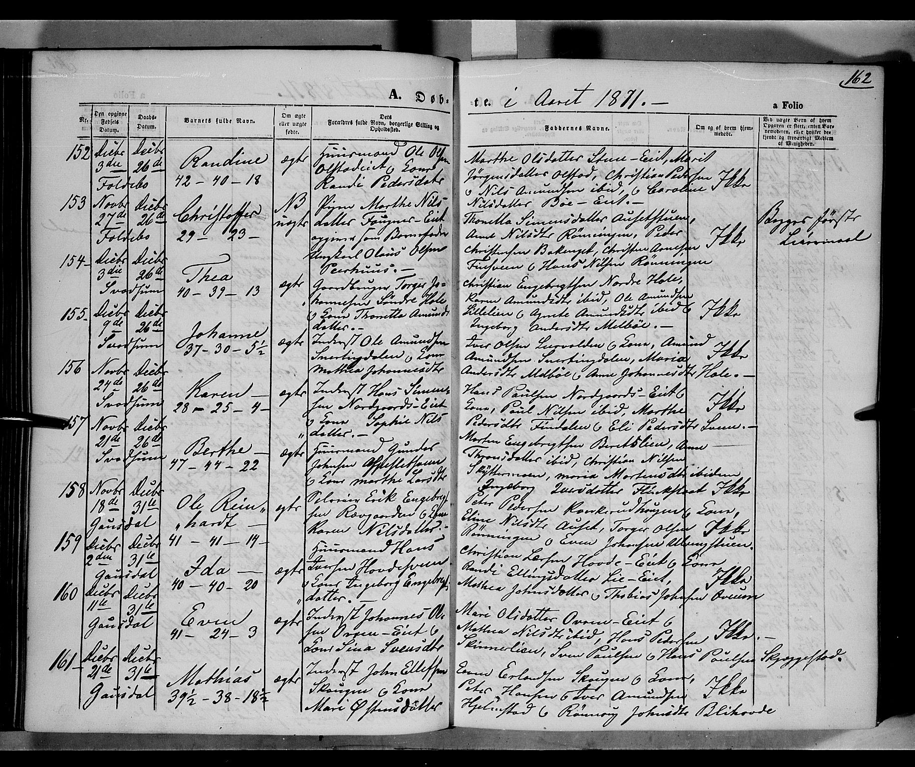 Gausdal prestekontor, SAH/PREST-090/H/Ha/Haa/L0009: Parish register (official) no. 9, 1862-1873, p. 162