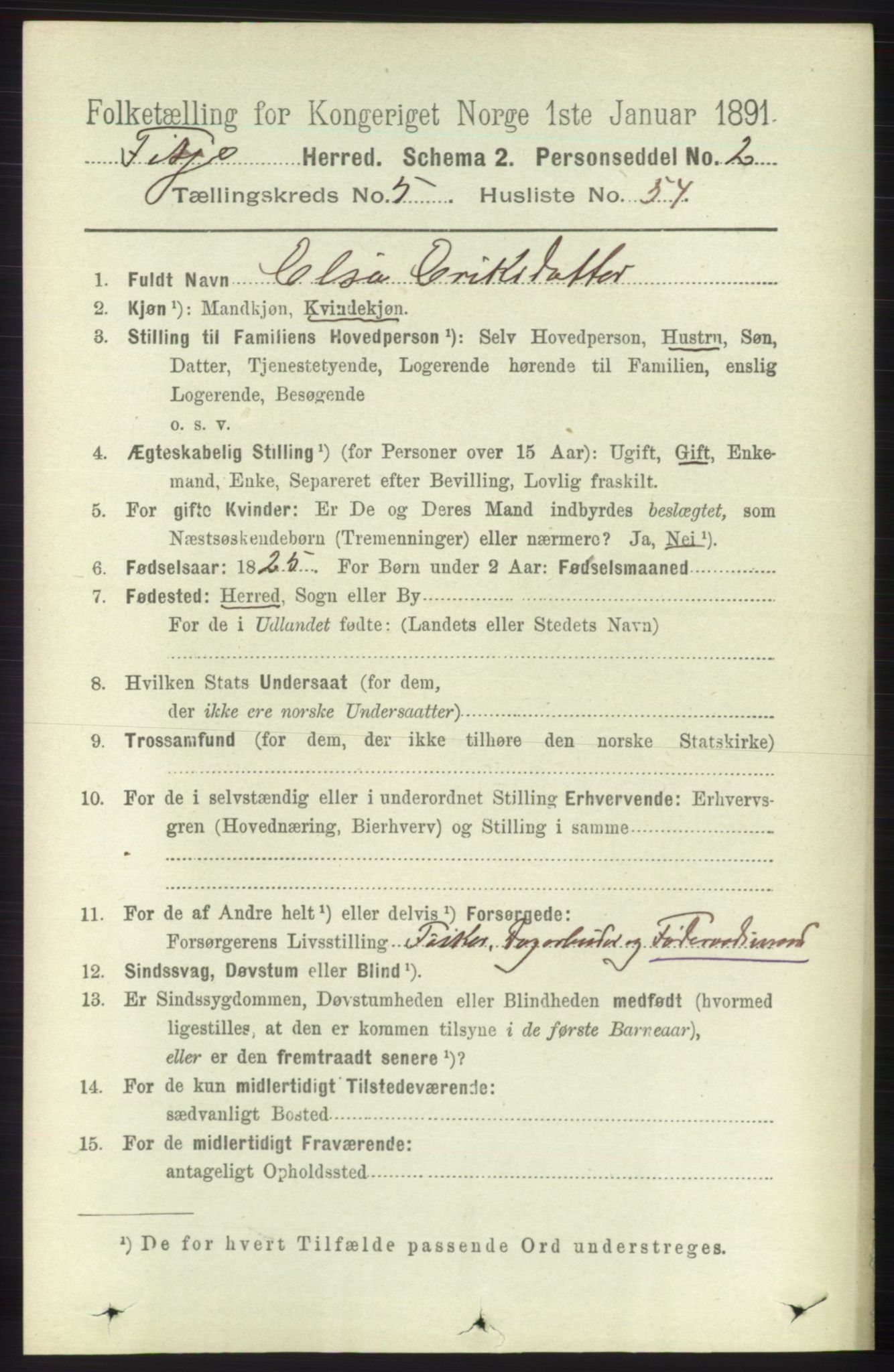 RA, 1891 census for 1222 Fitjar, 1891, p. 2079