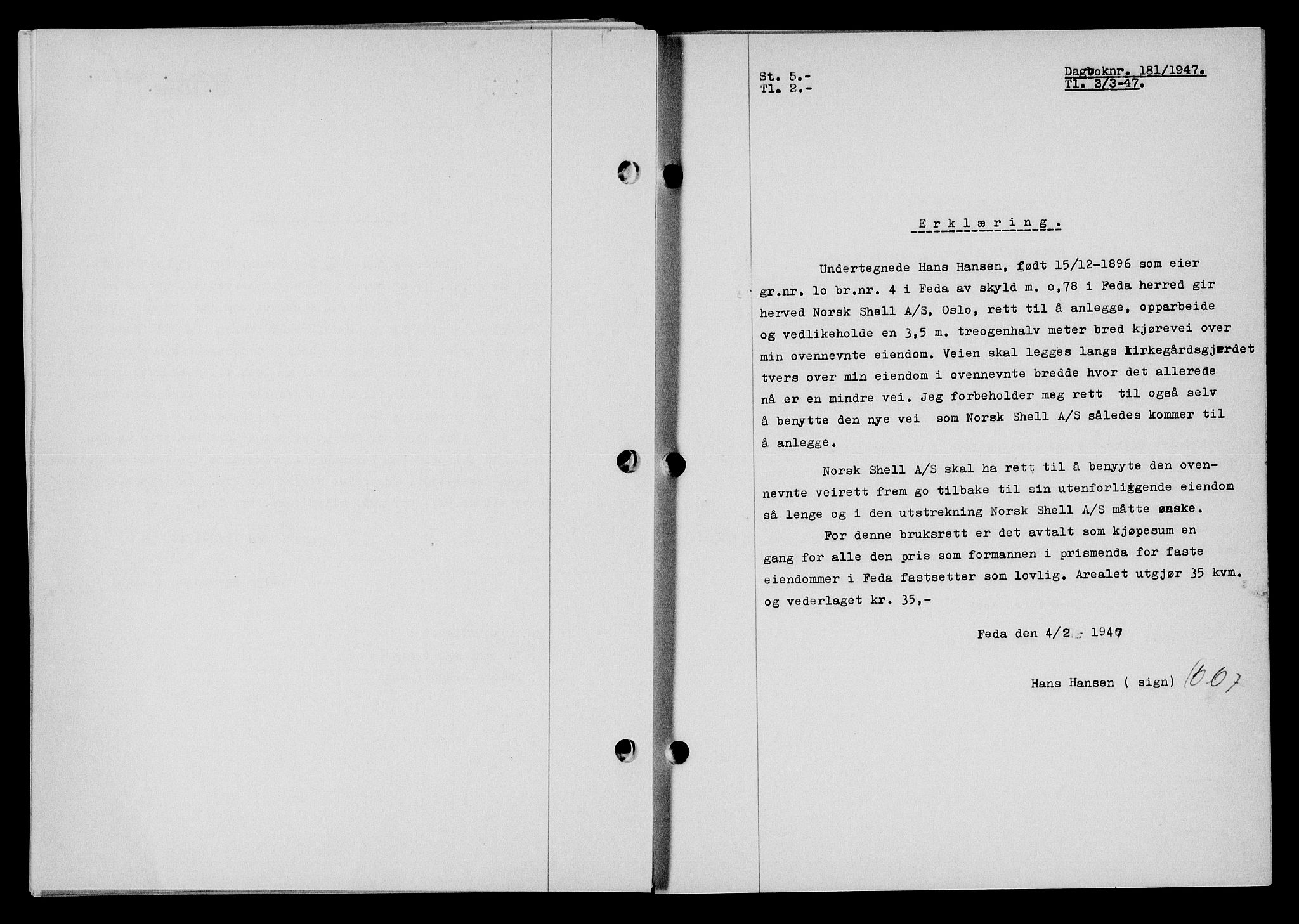 Flekkefjord sorenskriveri, SAK/1221-0001/G/Gb/Gba/L0061: Mortgage book no. A-9, 1946-1947, Diary no: : 181/1947