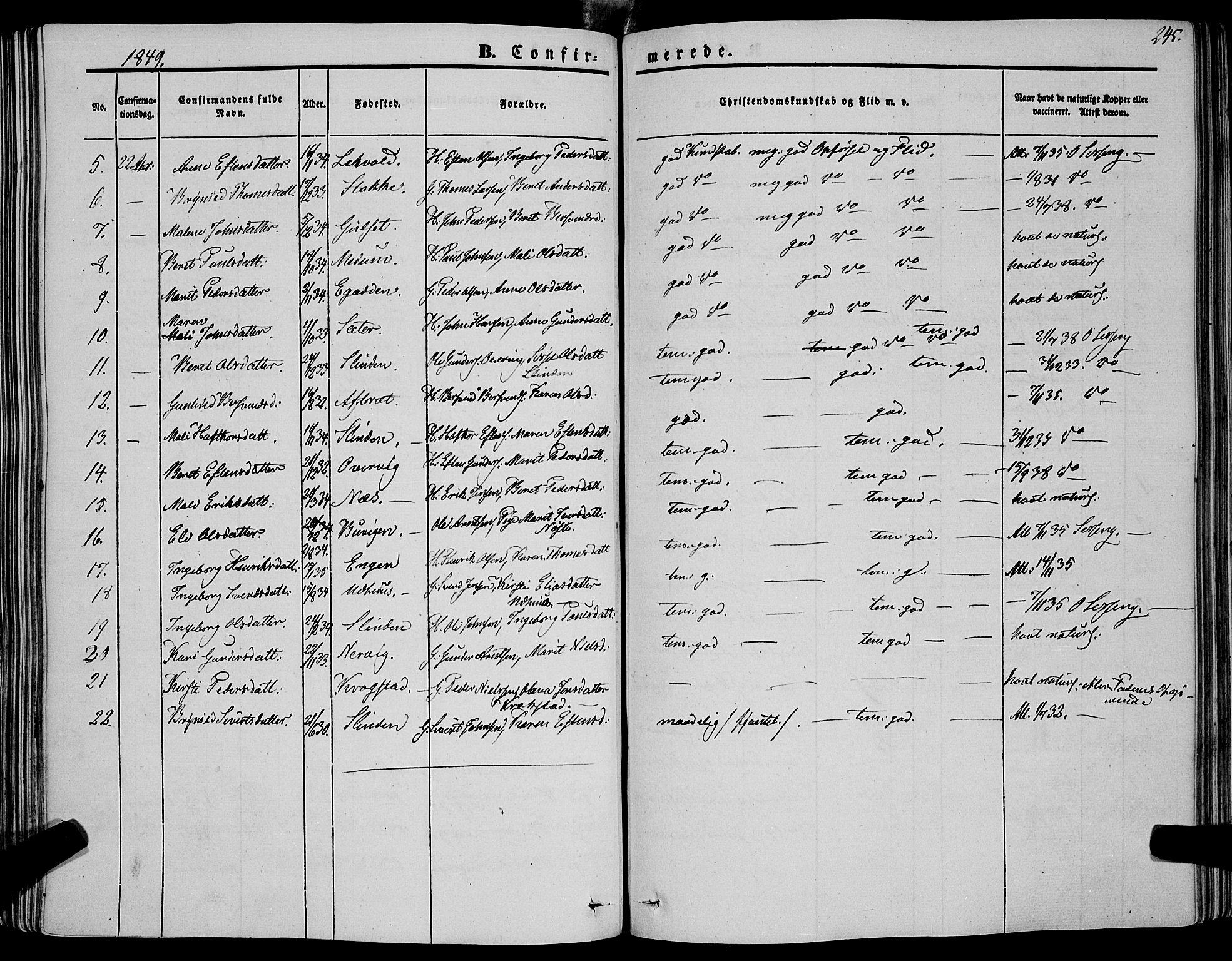 Ministerialprotokoller, klokkerbøker og fødselsregistre - Sør-Trøndelag, AV/SAT-A-1456/695/L1145: Parish register (official) no. 695A06 /1, 1843-1859, p. 245