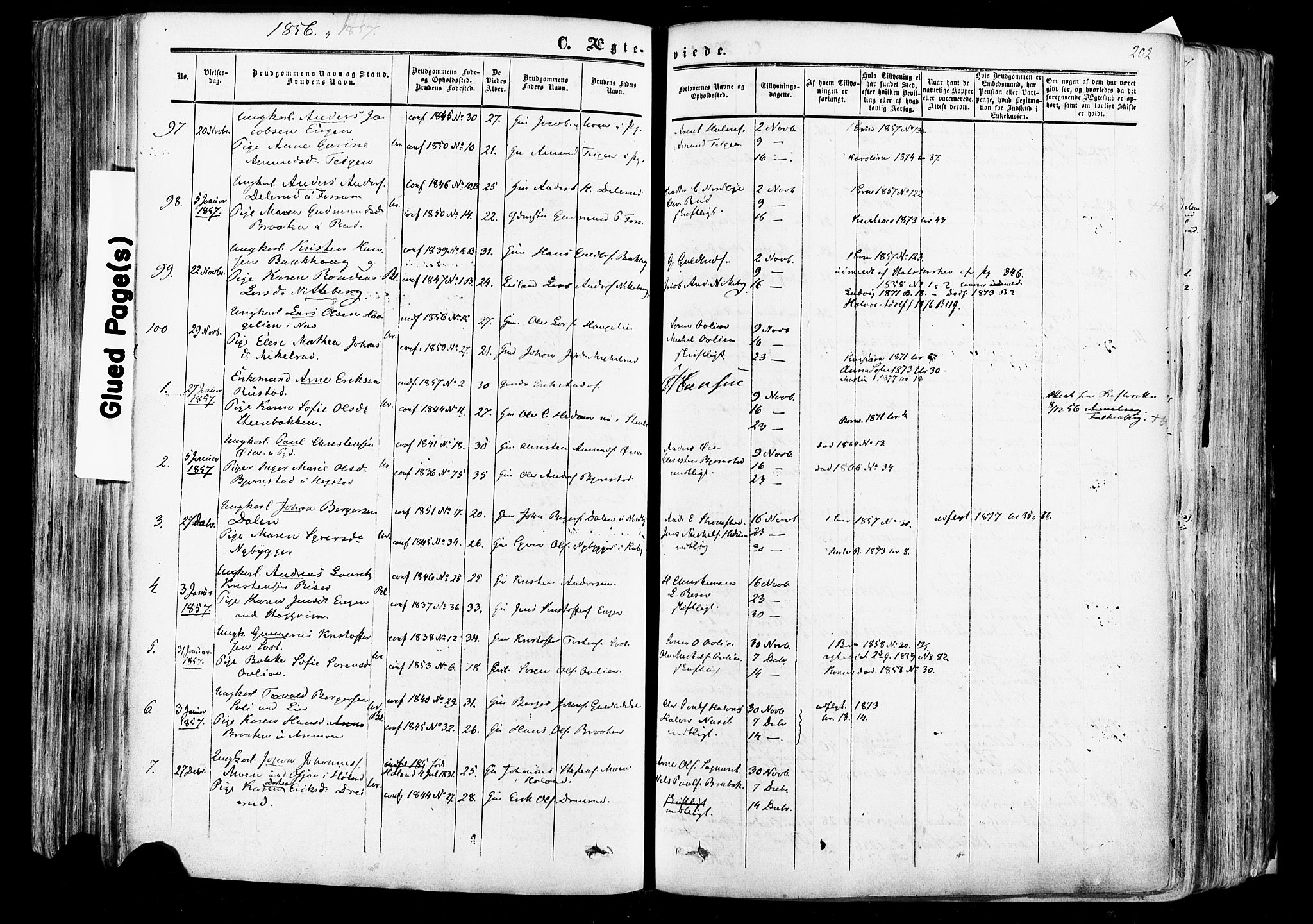 Aurskog prestekontor Kirkebøker, SAO/A-10304a/F/Fa/L0007: Parish register (official) no. I 7, 1854-1877, p. 202