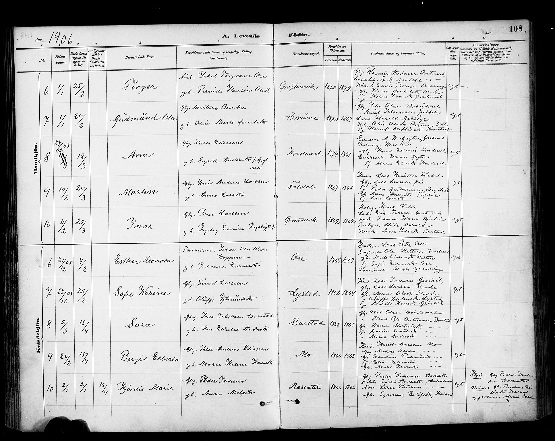 Ministerialprotokoller, klokkerbøker og fødselsregistre - Møre og Romsdal, AV/SAT-A-1454/513/L0177: Parish register (official) no. 513A04, 1890-1906, p. 108