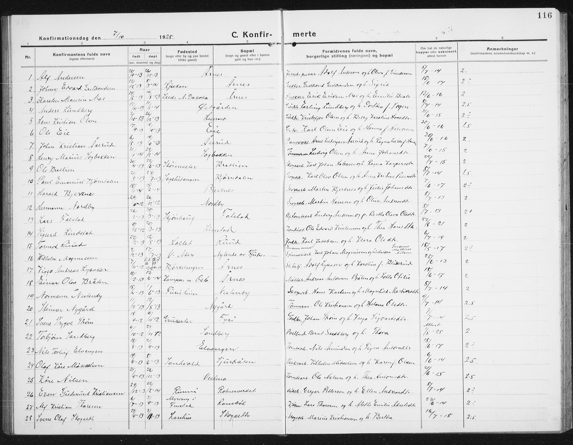 Nes prestekontor Kirkebøker, SAO/A-10410/G/Gc/L0002: Parish register (copy) no. III 2, 1915-1943, p. 116