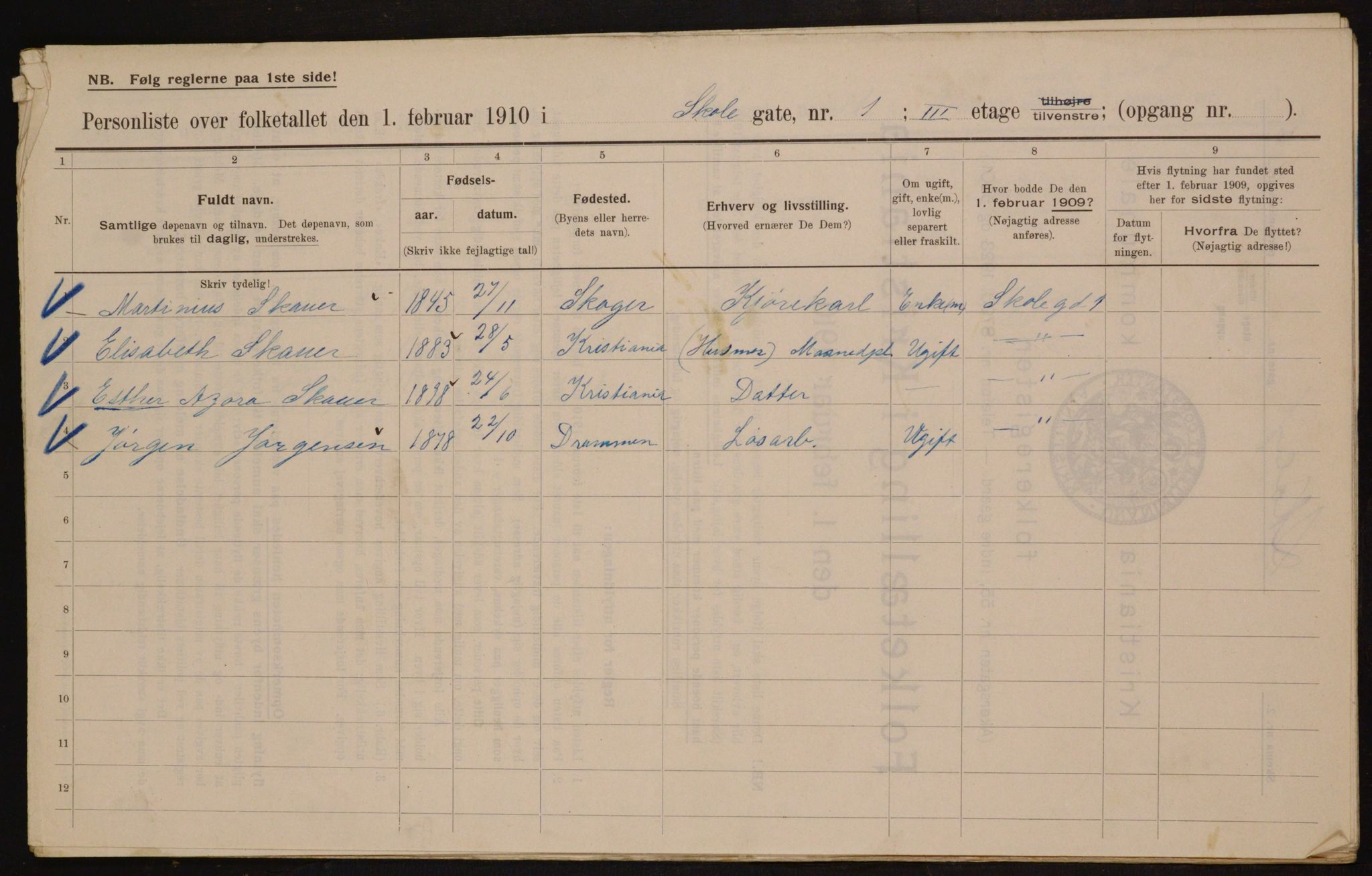 OBA, Municipal Census 1910 for Kristiania, 1910, p. 91737