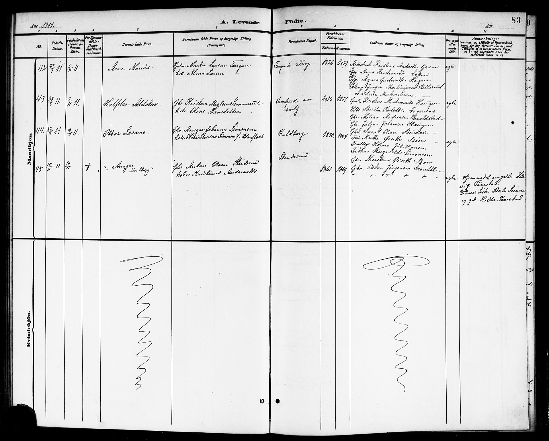 Høland prestekontor Kirkebøker, AV/SAO-A-10346a/G/Gb/L0001: Parish register (copy) no. II 1, 1902-1919, p. 83