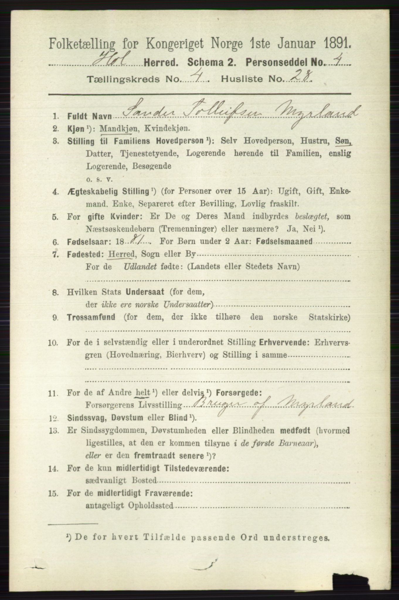 RA, 1891 census for 0620 Hol, 1891, p. 1412