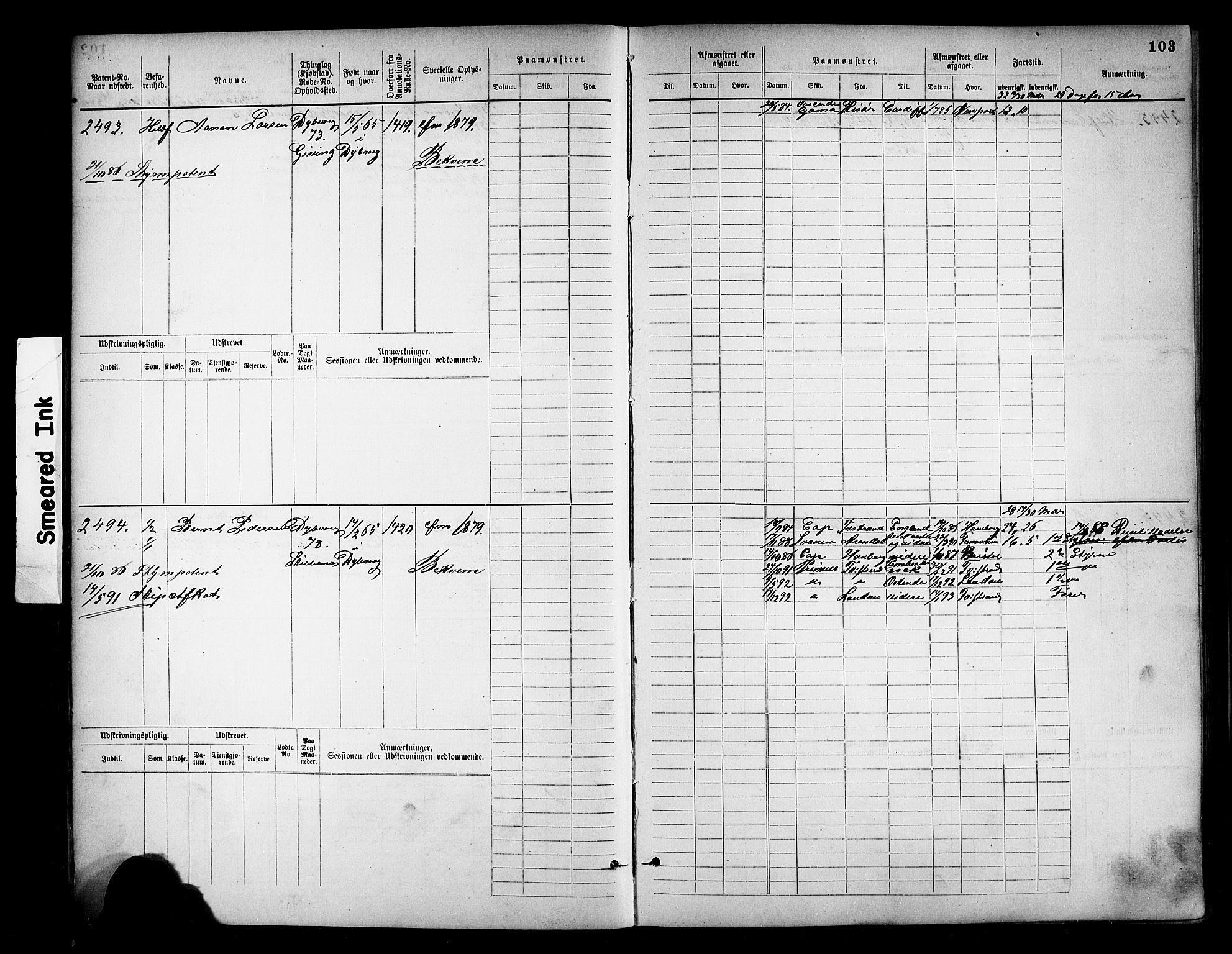 Tvedestrand mønstringskrets, SAK/2031-0011/F/Fb/L0018: Hovedrulle nr 2289-3056, U-34, 1882-1892, p. 108