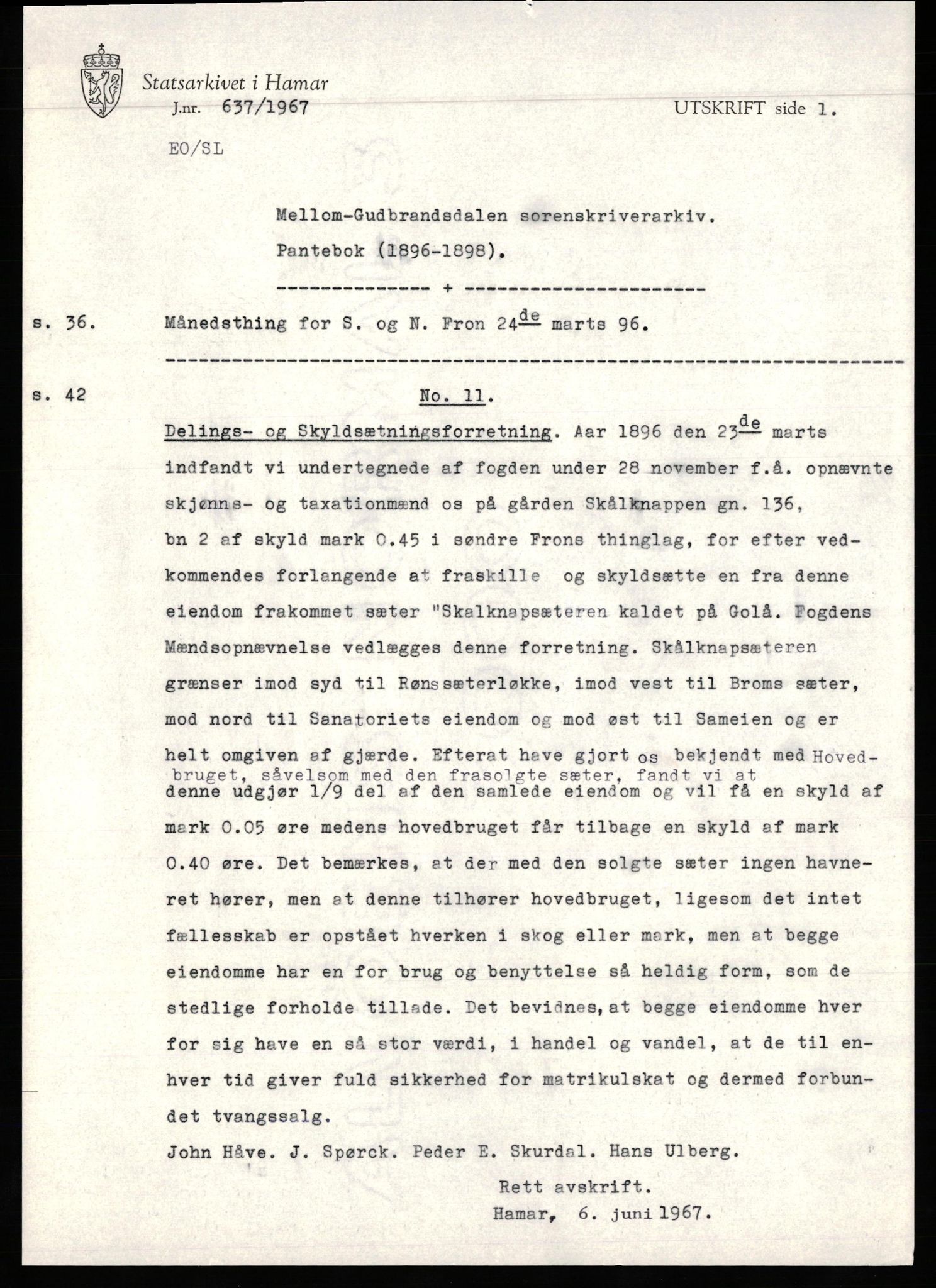 Avskriftssamlingen ved Statsarkivet i Hamar, AV/SAH-AVSKRIFT-001/H/Hd/Hda/L0011: Pantebok for Mellom-Gudbrandsdal (Øyer, Ringebu, Fron), 1896-1898