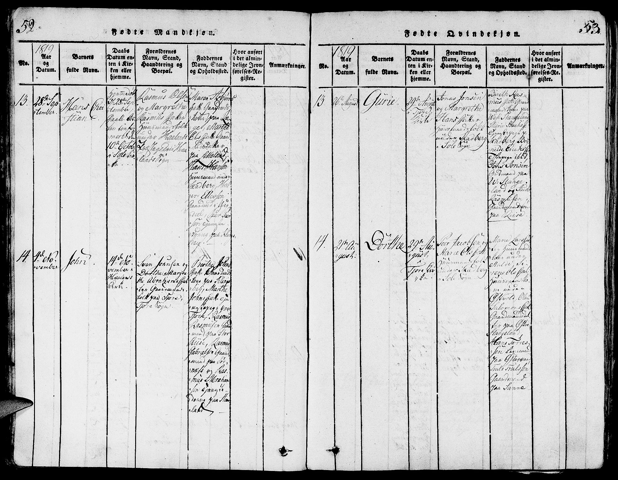 Håland sokneprestkontor, AV/SAST-A-101802/001/30BA/L0004: Parish register (official) no. A 4, 1815-1829, p. 52-53