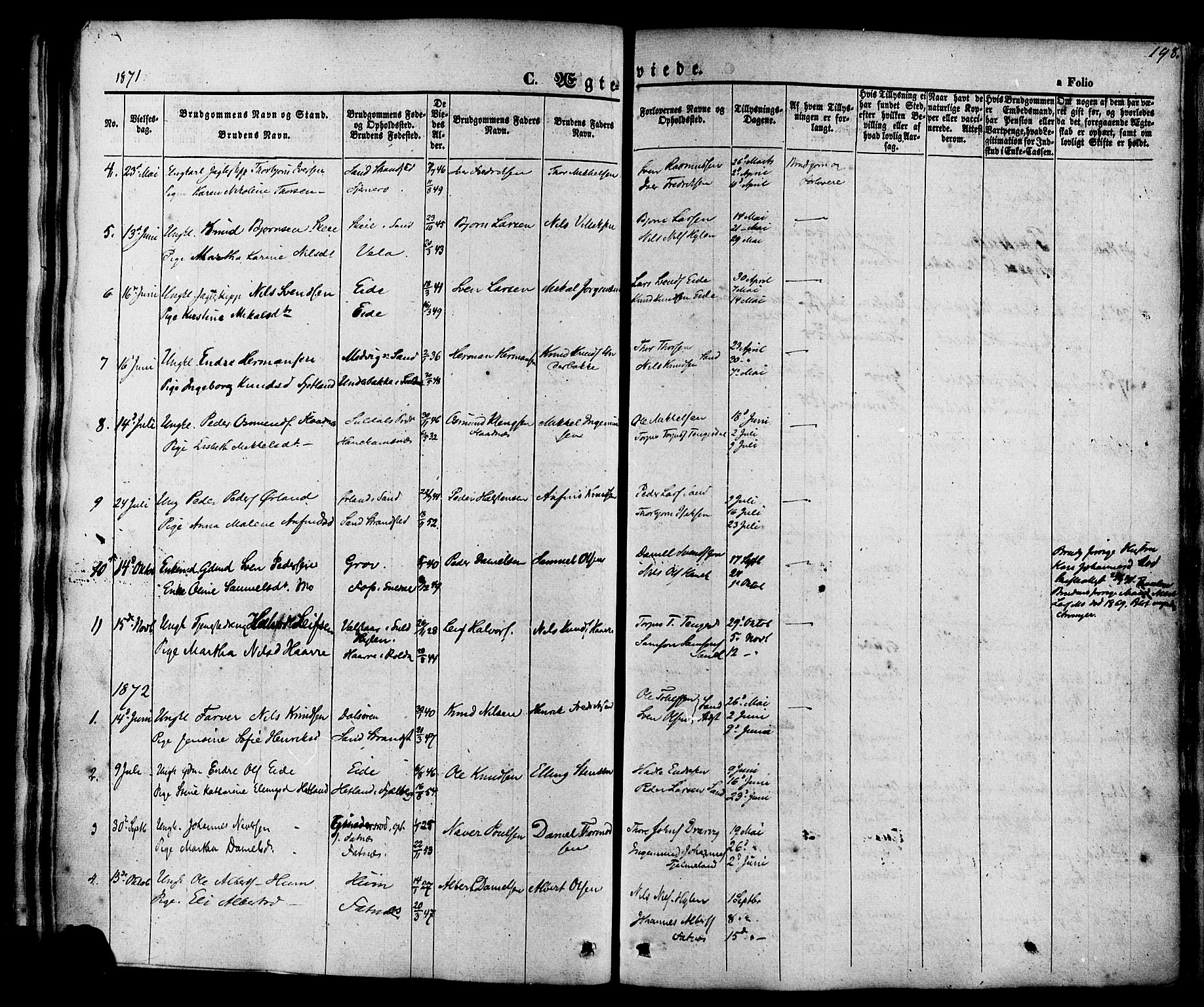 Sand sokneprestkontor, AV/SAST-A-101848/01/III/L0003: Parish register (official) no. A 3, 1854-1879, p. 198