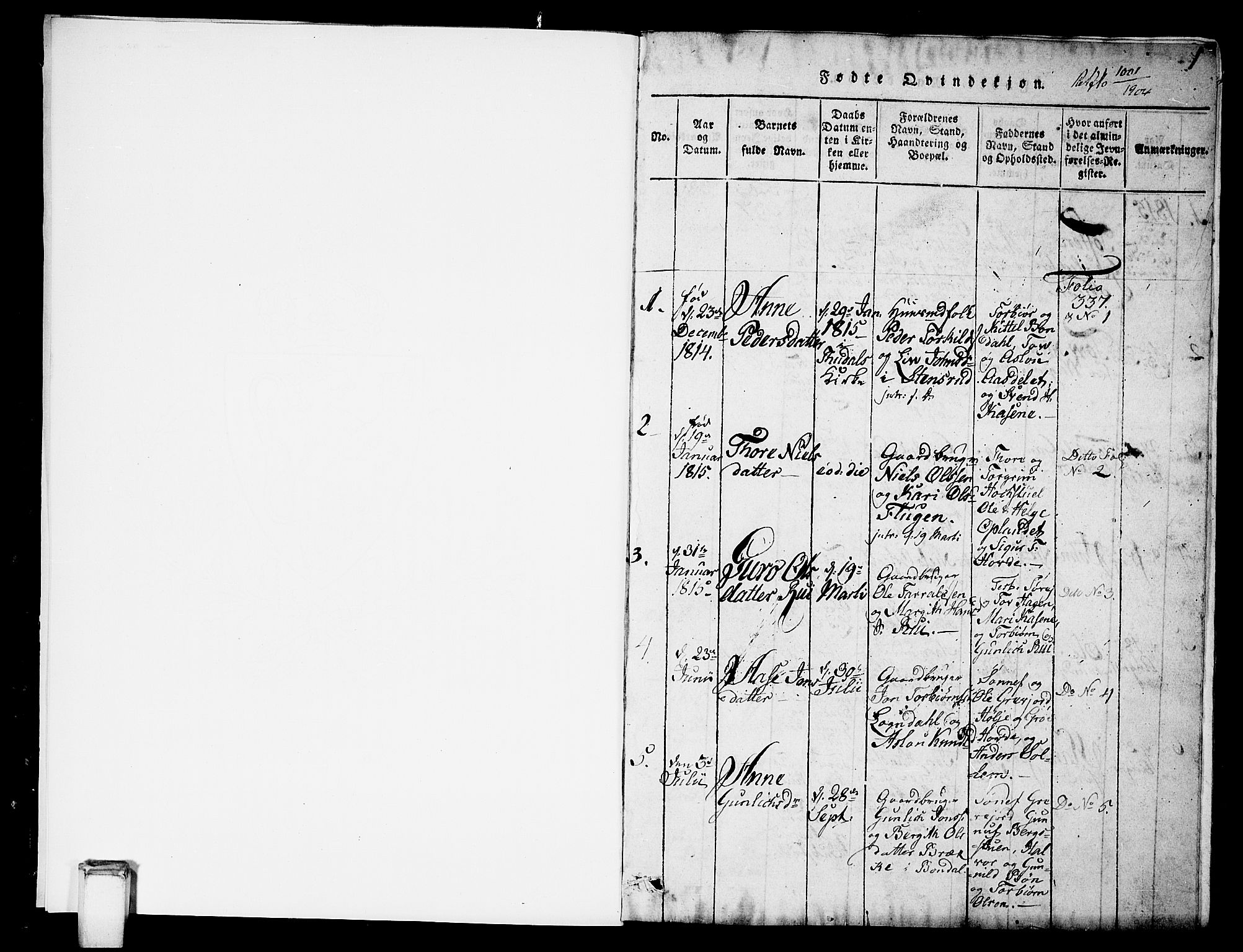 Hjartdal kirkebøker, SAKO/A-270/G/Gc/L0001: Parish register (copy) no. III 1, 1815-1842, p. 1