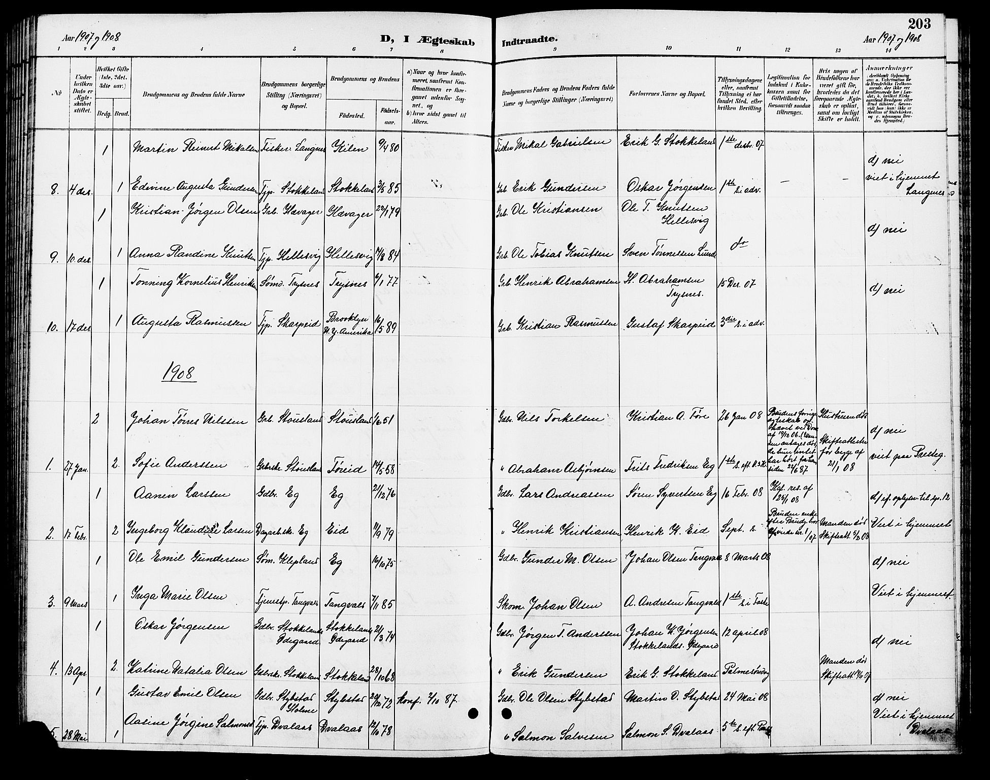 Søgne sokneprestkontor, SAK/1111-0037/F/Fb/Fbb/L0006: Parish register (copy) no. B 6, 1892-1911, p. 203