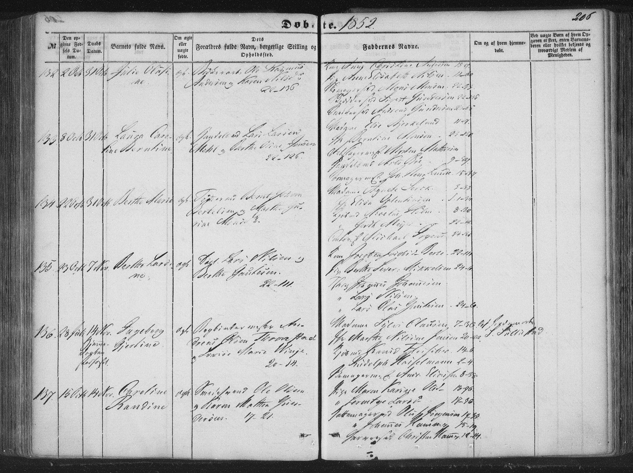 Korskirken sokneprestembete, AV/SAB-A-76101/H/Haa/L0017: Parish register (official) no. B 3, 1851-1857, p. 206