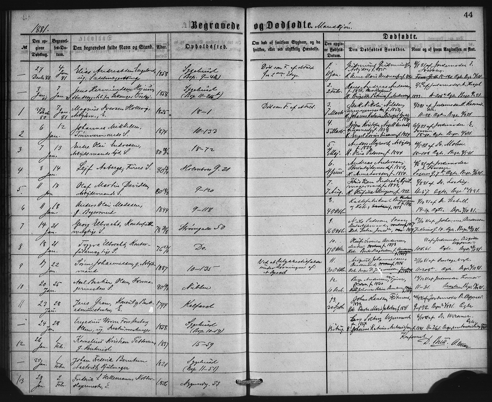 Domkirken sokneprestembete, SAB/A-74801/H/Haa: Parish register (official) no. E 4, 1877-1881, p. 44