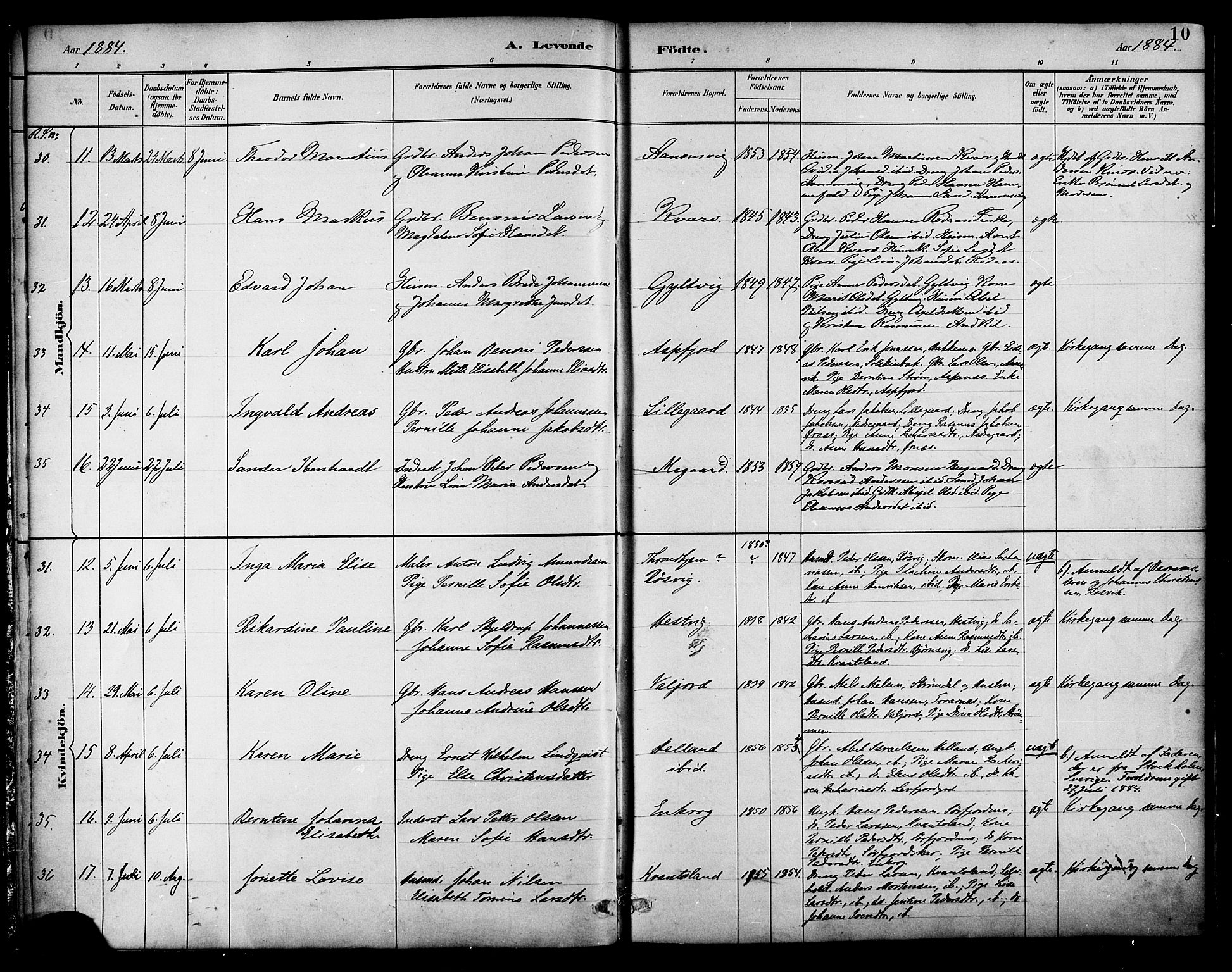 Ministerialprotokoller, klokkerbøker og fødselsregistre - Nordland, SAT/A-1459/854/L0777: Parish register (official) no. 854A01 /1, 1883-1891, p. 10